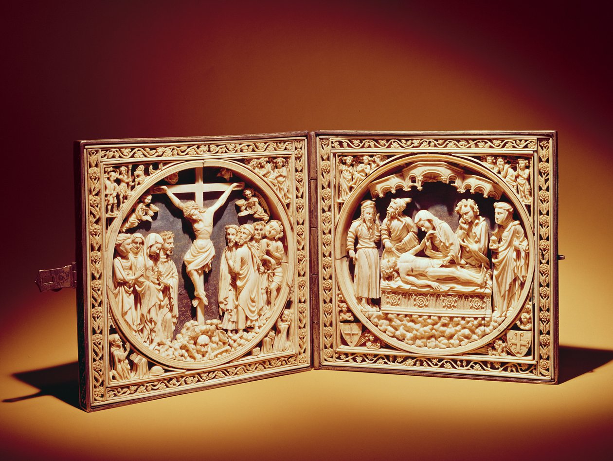 Crucifixion और Entombment, c.1400 द्वारा फ्लेमिश स्कूल