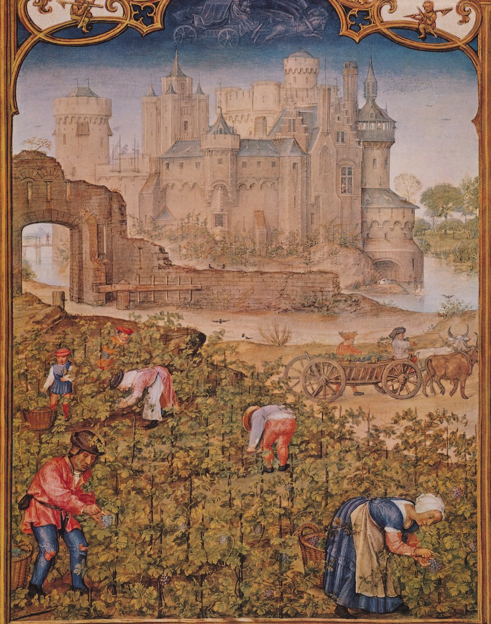 फ़ोल्वाव द मंथ ऑफ द सितंबर: द वाइन हार्वेस्ट, फ्रॉम ब्रवीयरियम ग्रिमनी, c.1515 द्वारा फ्लेमिश स्कूल