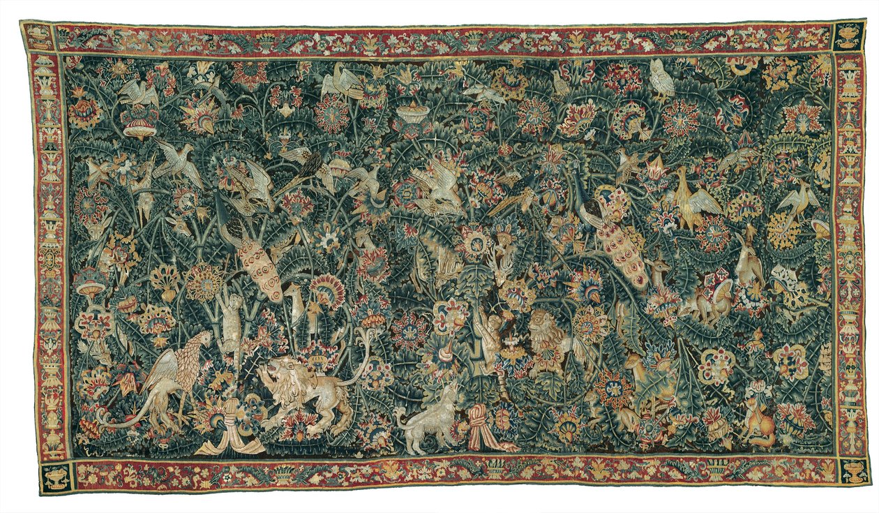 पशु और पक्षियों के साथ बड़ी पत्ती का श्रवण, 1525-50 द्वारा फ्लेमिश स्कूल