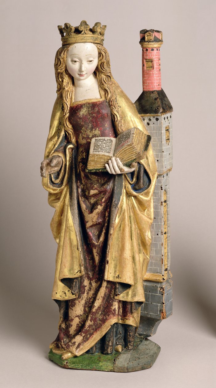 सेंट बारबरा, स्कूल ऑफ मेकलेन, c.1500 (पॉलीक्रोम और गिल्ड ओक लकड़ी) द्वारा फ्लेमिश स्कूल