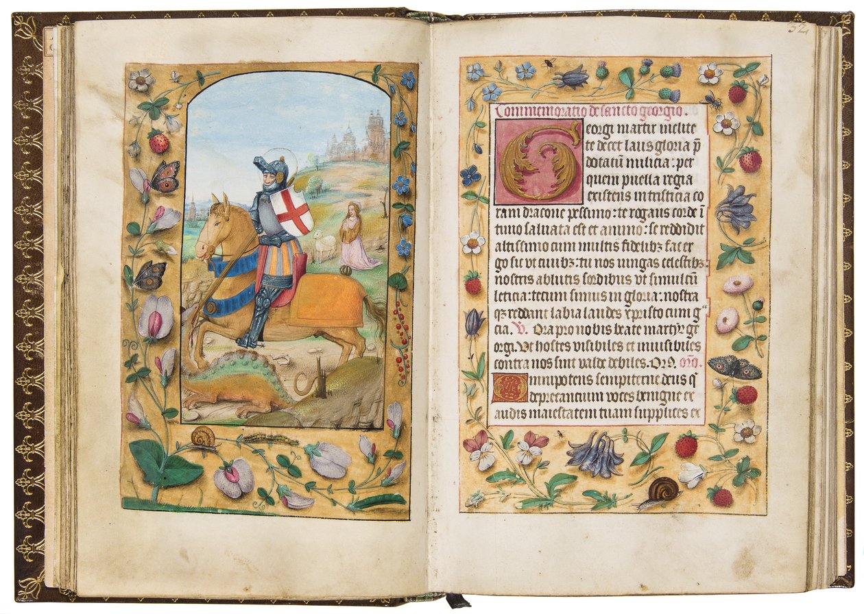 सेंट जॉर्ज, 'ए बुक ऑफ़ आवर्स एज़ द यूज़ ऑफ़ सरम' से चित्रण, c.1500 (वेल्लम) द्वारा फ्लेमिश स्कूल