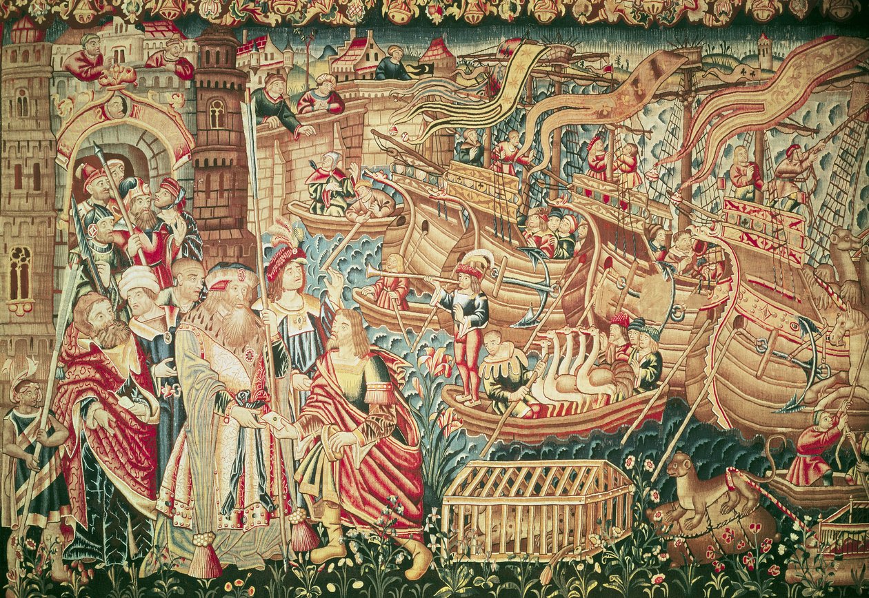 20 मई 1498 को कलकत्ता में वास्को डी गामा का आगमन (c.1469-1524) द्वारा फ्लेमिश स्कूल