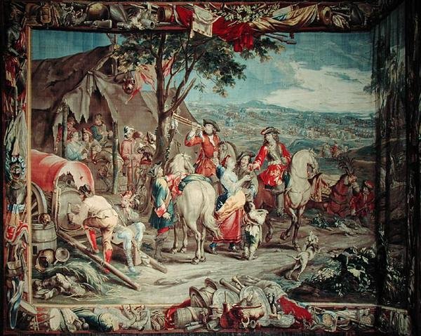 द कैंप, 'द मिलिट्री साइंस' श्रृंखला से, जूडोकस डी वोस की कार्यशाला, c.1715-24 (टेपेस्ट्री) द्वारा फ्लेमिश स्कूल