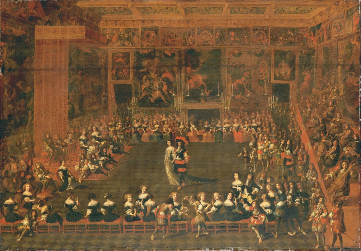 एक महलनुमा सभा कक्ष में एक गेंद का उद्घाटन, c.1660-70 द्वारा फ्लेमिश स्कूल