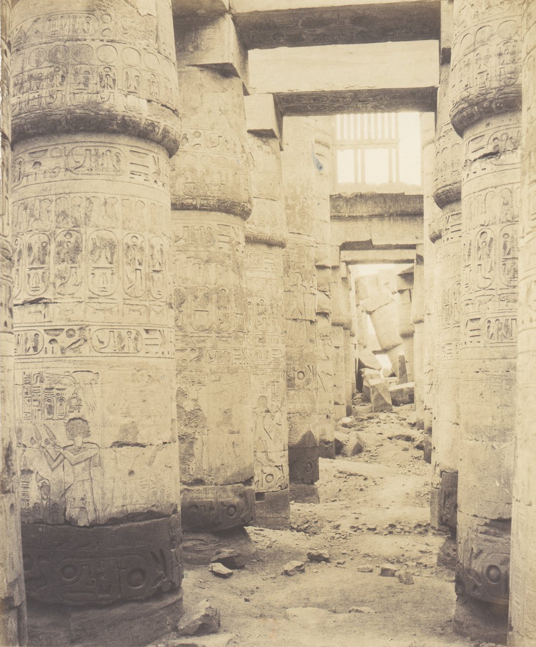 कर्णक थेब्स, पैलेस - हाइपोस्टाइल हॉल - खिड़की और राजधानियाँ ..., 1851-52, 1853-54 मुद्रित। द्वारा फेलिक्स टाइनार्ड