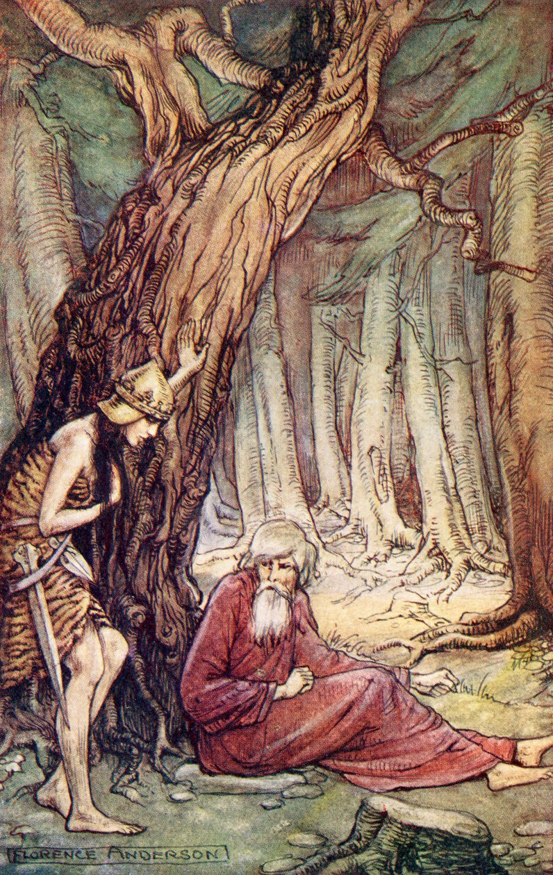 Boadicea और Druid, विलियम काउपर की कविता Boadicea से, ऐतिहासिक रोमांस से पढ़ना, 1914 से प्रकाशित द्वारा फ्लोरेंस एंडरसन