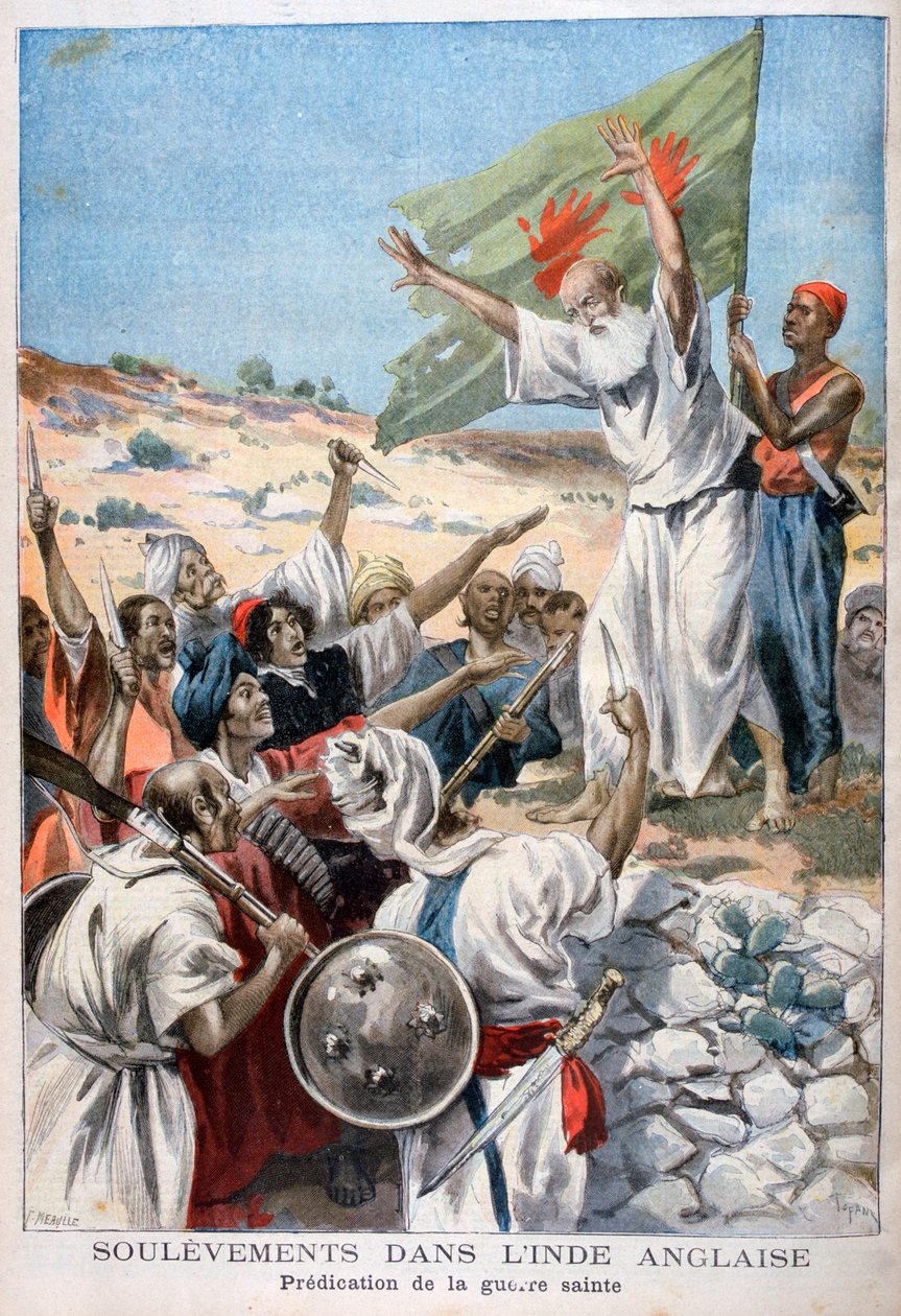 ब्रिटिश भारत में एक विद्रोह के दौरान पवित्र युद्ध उपदेश, 1897 द्वारा Fortuné Méaulle