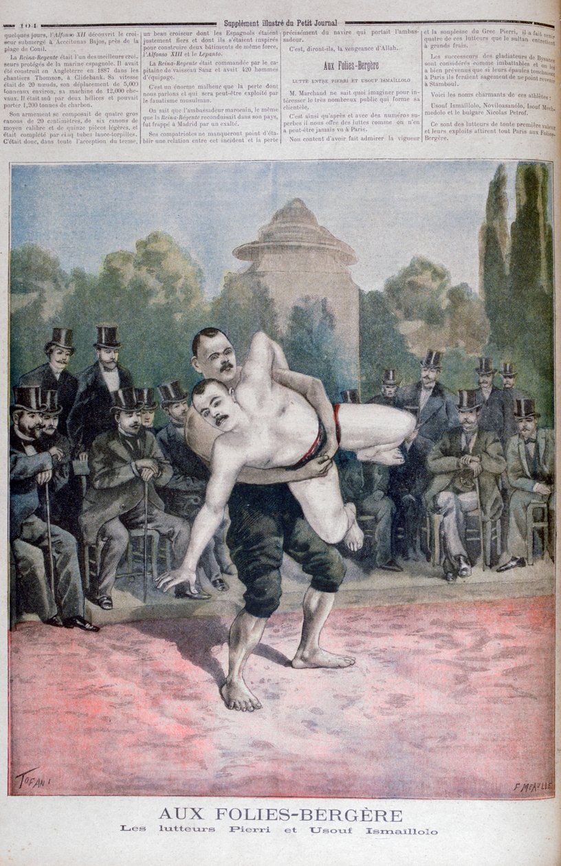 इस्माइलोलो भाइयों की कुश्ती, द फोल्लिज़ बर्गेरे, 1895 द्वारा Fortuné Méaulle