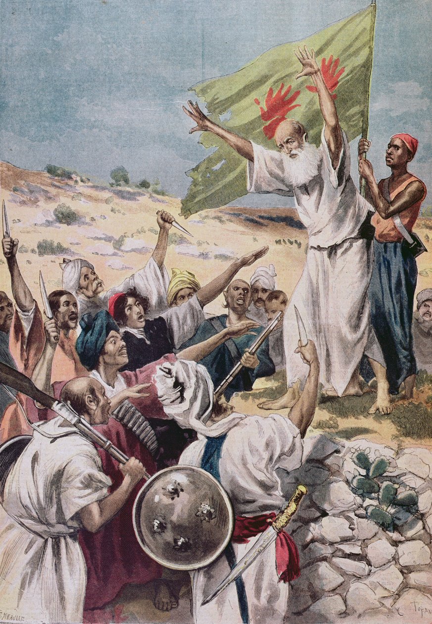ब्रिटिश भारत में एक विद्रोह के दौरान उपदेश &39;पवित्र युद्ध&39;, 1897 में &39;ले पेटिट जर्नल&39; से चित्रण द्वारा फॉर्च्यून लुई मेउल