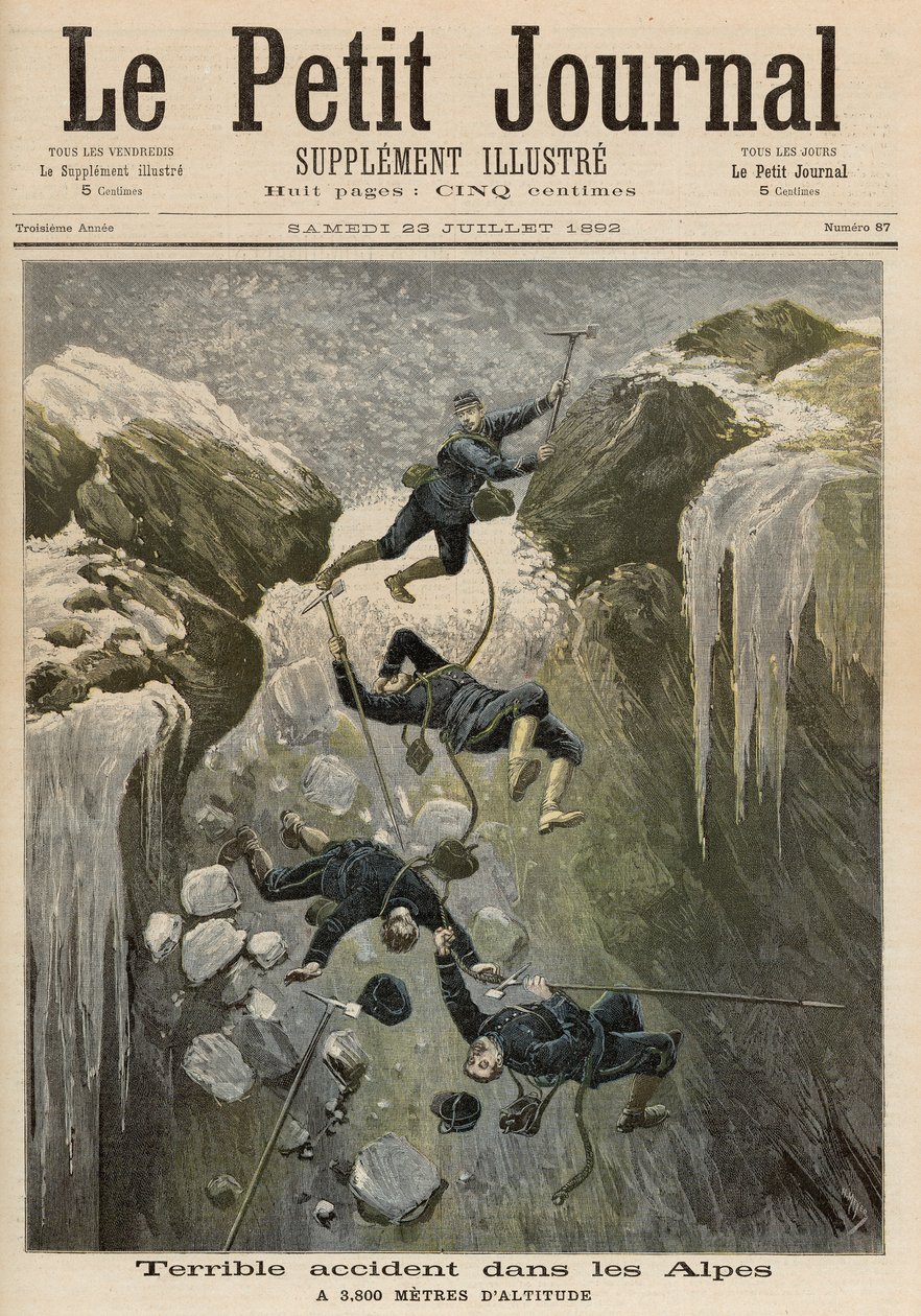 23 जुलाई 1892 को &39;ले पेटिट जर्नल&39; से आल्प्स में एक भयानक दुर्घटना द्वारा फॉर्च्यून लुई मेयुले और हेनरी मेयर