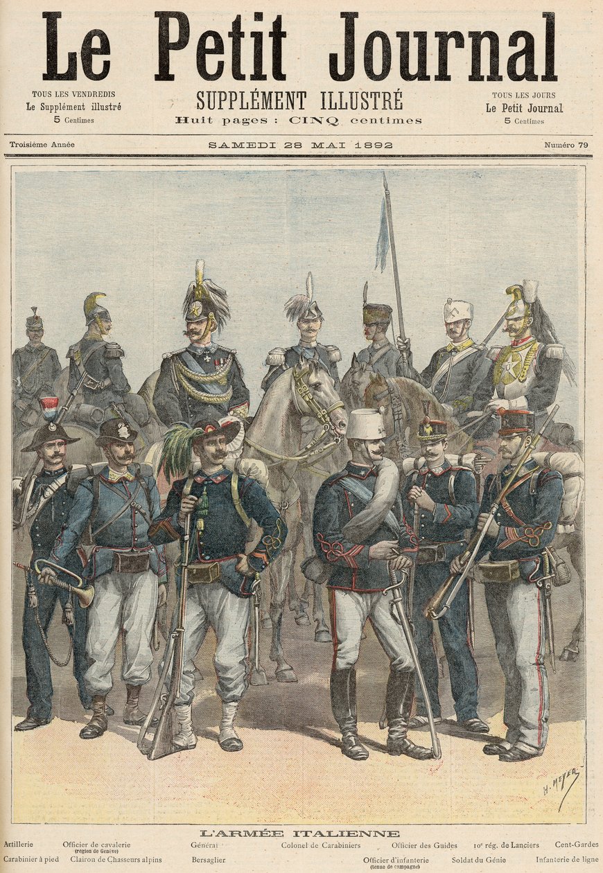 इतालवी सेना, &39;ले पेटिट जर्नल&39; से, 28 मई 1892 (रंग लिथो) द्वारा फॉर्च्यून लुई मेयुले और हेनरी मेयर