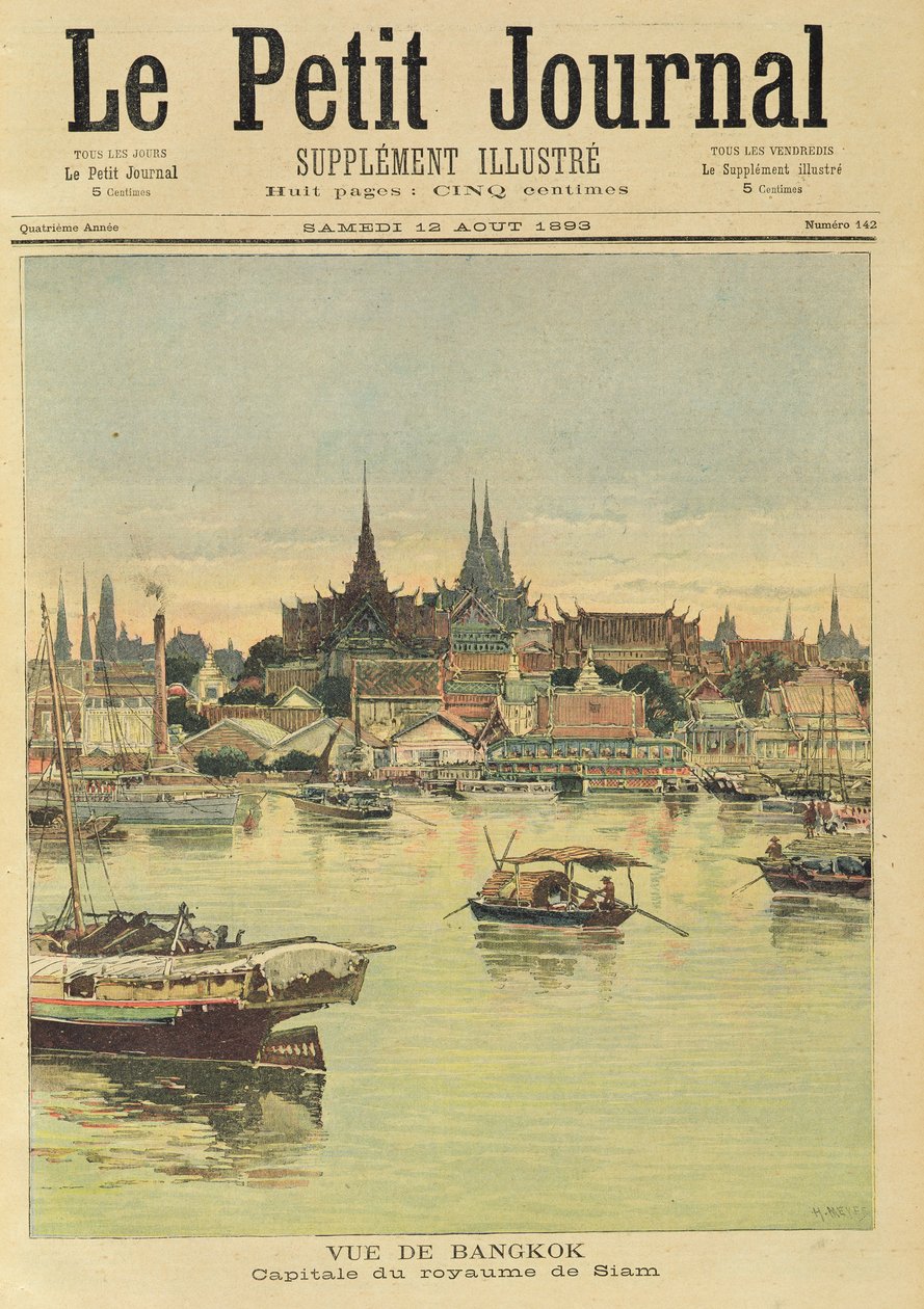 12 अगस्त 1893 को &39;ले पेटिट जर्नल&39; से बैंकॉक का दृश्य द्वारा फॉर्च्यून लुई मेयुले और हेनरी मेयर