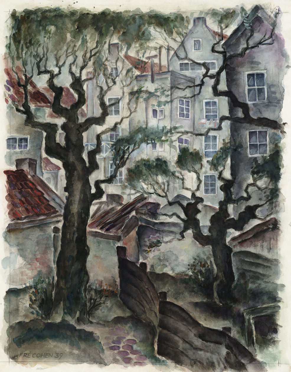 Fré Cohen 1939 घरों के पीछे Nieuwe Herengracht ड्राइंग द्वारा फ्रें कोहेन