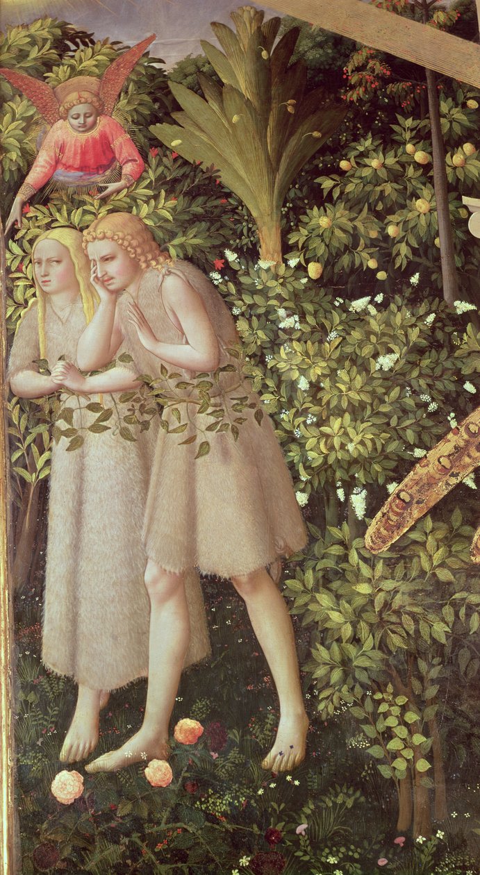 आदम और हव्वा को स्वर्ग से निष्कासित कर दिया गया था, घोषणा से विस्तार, c.1430-32 द्वारा फ्रा एंजेलिको