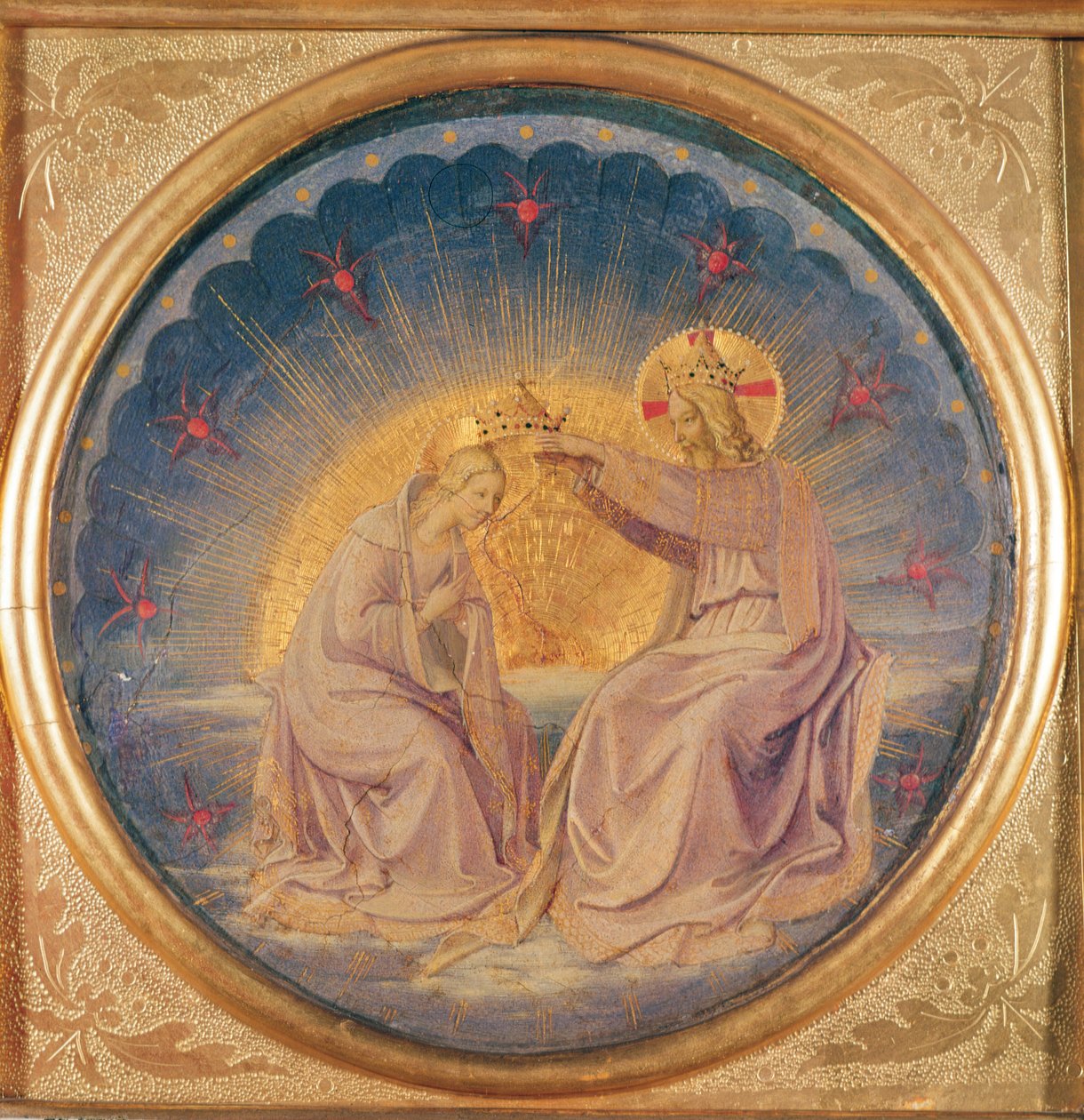 द कोरोनेशन ऑफ़ द वर्जिन (टोंडो), c.1395 (लकड़ी पर तेल) द्वारा फ्रा एंजेलिको