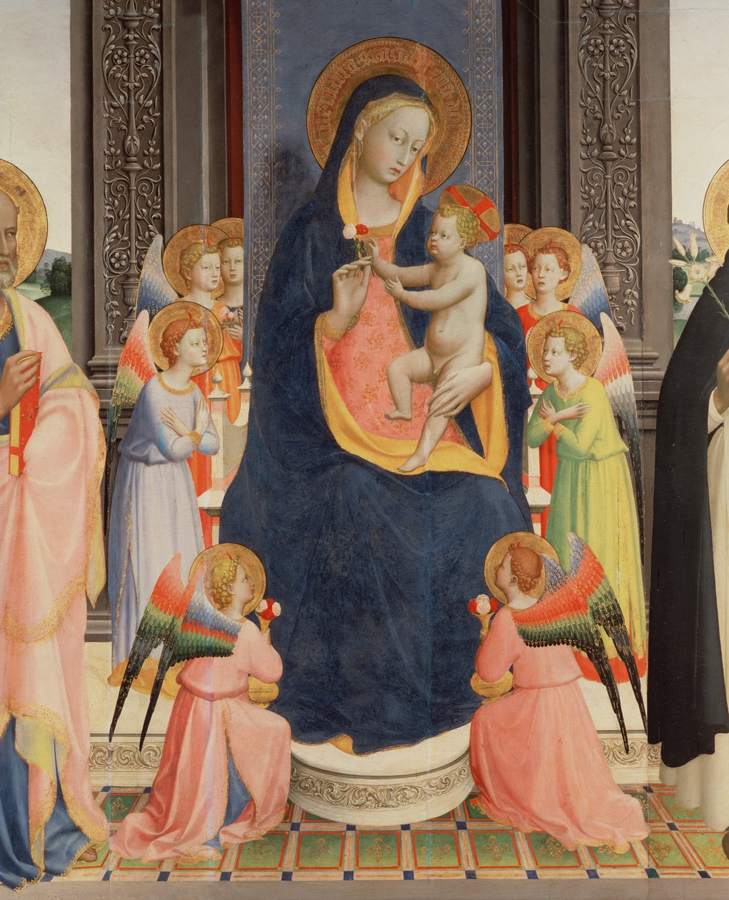 Politico Di San Domenico से विस्तार से वर्जिन और बाल आठ स्वर्गदूतों के साथ दिखाई देते हैं, c.1422 (पैनल पर टेम्पा) (43912, 238446 देखें) द्वारा फ्रा एंजेलिको