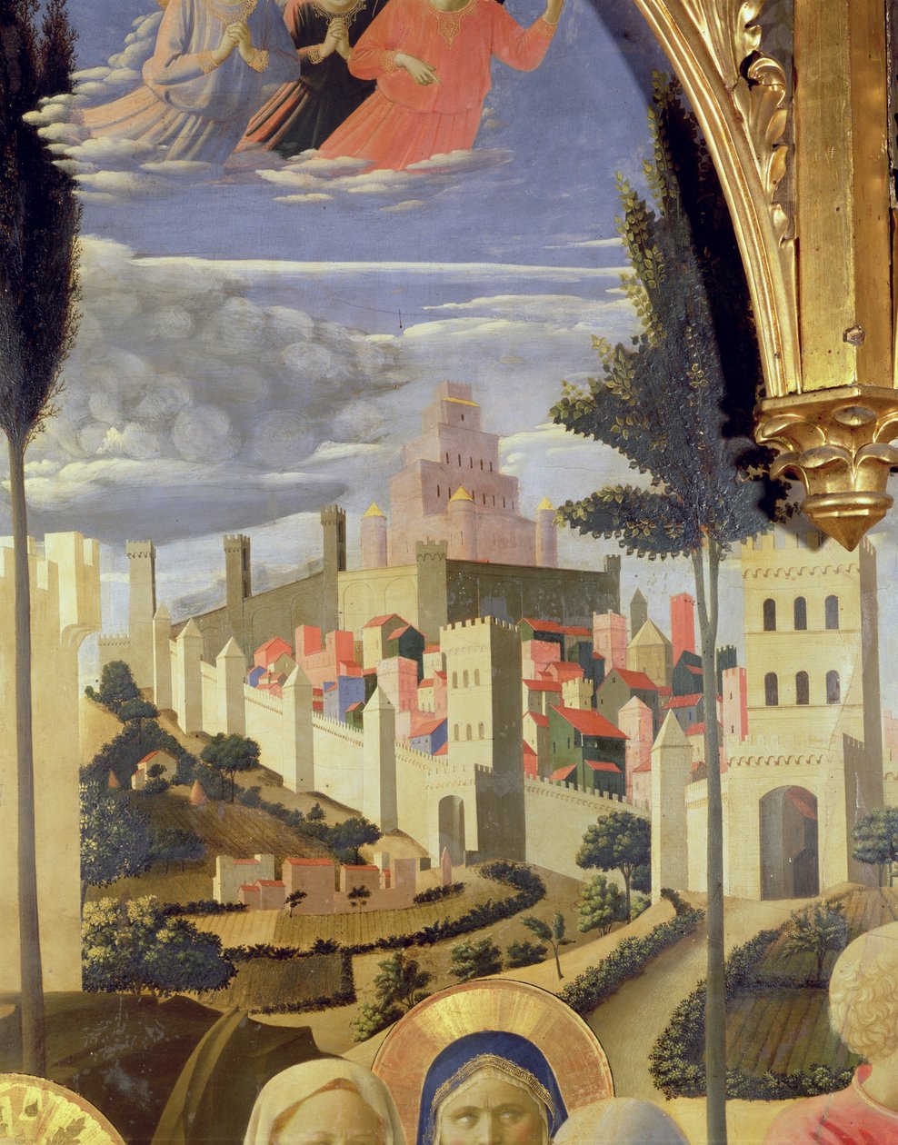 सांता त्रिनिटा अल्टारपीस, जेरूसलम शहर का विस्तार और सोलोमन का मंदिर, c.1434 टेम्परा और पैनल पर सोना द्वारा फ्रा एंजेलिको