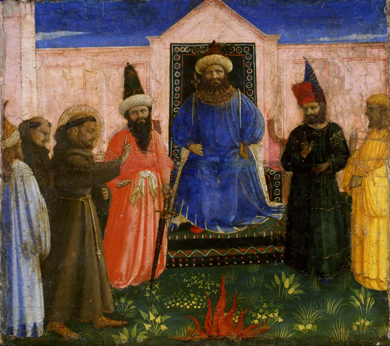 सुल्तान से पहले सेंट फ्रांसिस की आग से परीक्षण, c.1435-40 (चिनार की लकड़ी पर तड़का) द्वारा फ्रा एंजेलिको