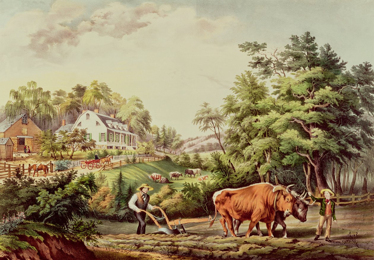 अमेरिकी फार्म सीन्स, नाथनियल क्यूरियर (1813-98) पब द्वारा उत्कीर्ण। करियर और इवेस, न्यूयॉर्क द्वारा द्वारा फ्रांसिस फ्लोरा बॉन्ड पामर