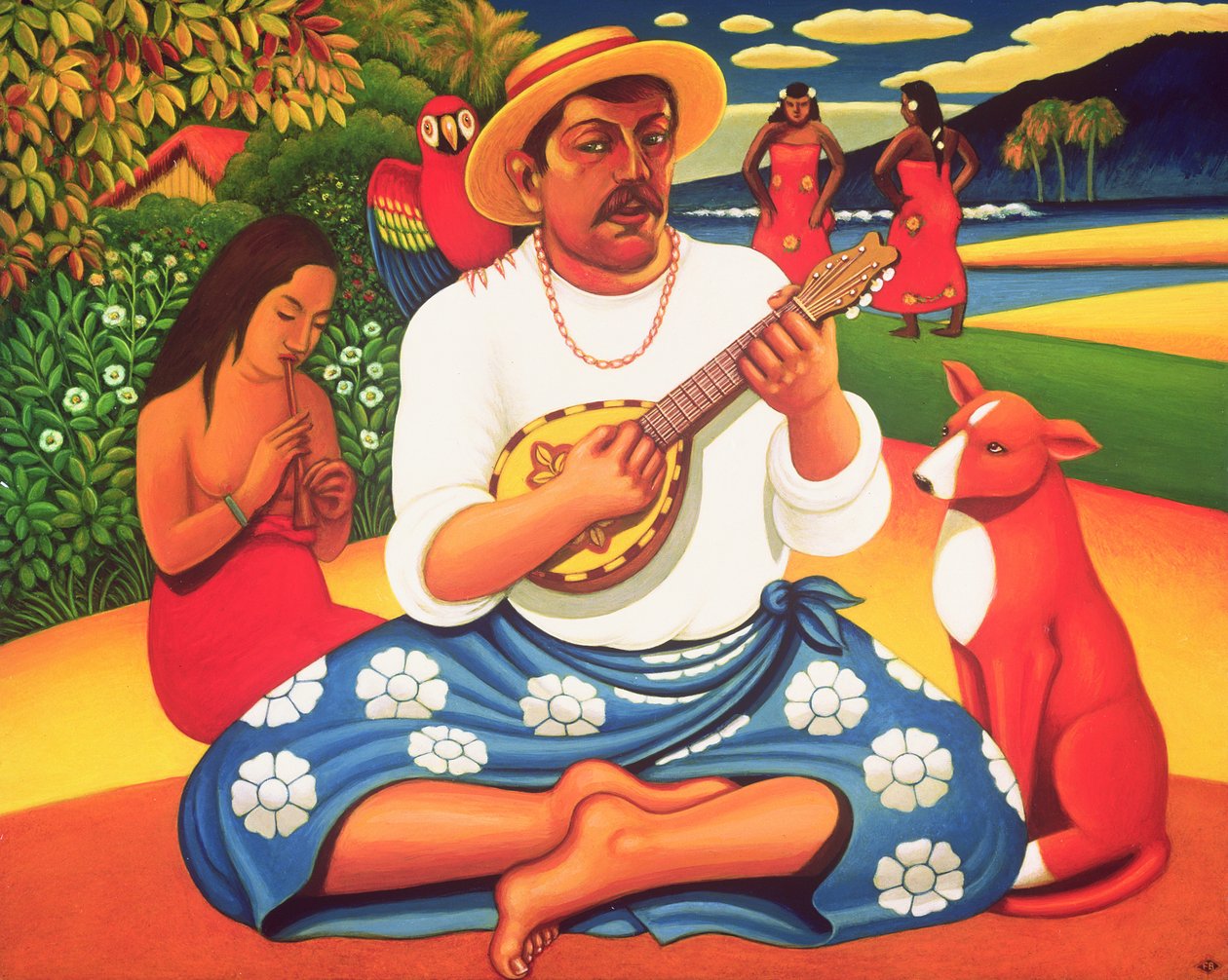 गौगुइन्स फैंटेसी आइलैंड, 2005 (पैनल पर तेल और तड़का) द्वारा फ्रांसिस ब्रूमफील्ड