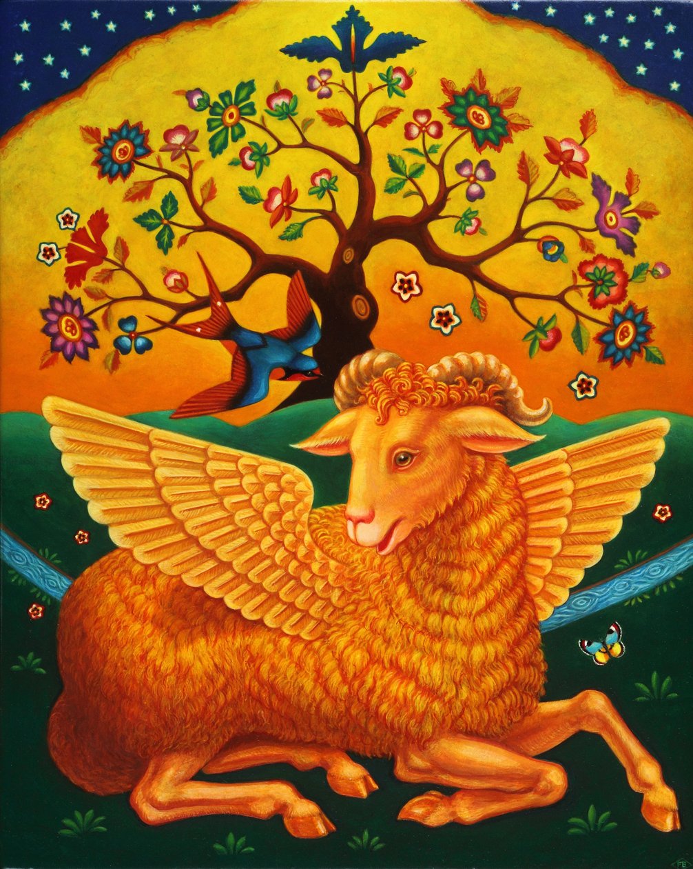 द गोल्डन फ्लेस के साथ राम, 2011 (पैनल पर तेल और तड़का) द्वारा फ्रांसिस ब्रूमफील्ड