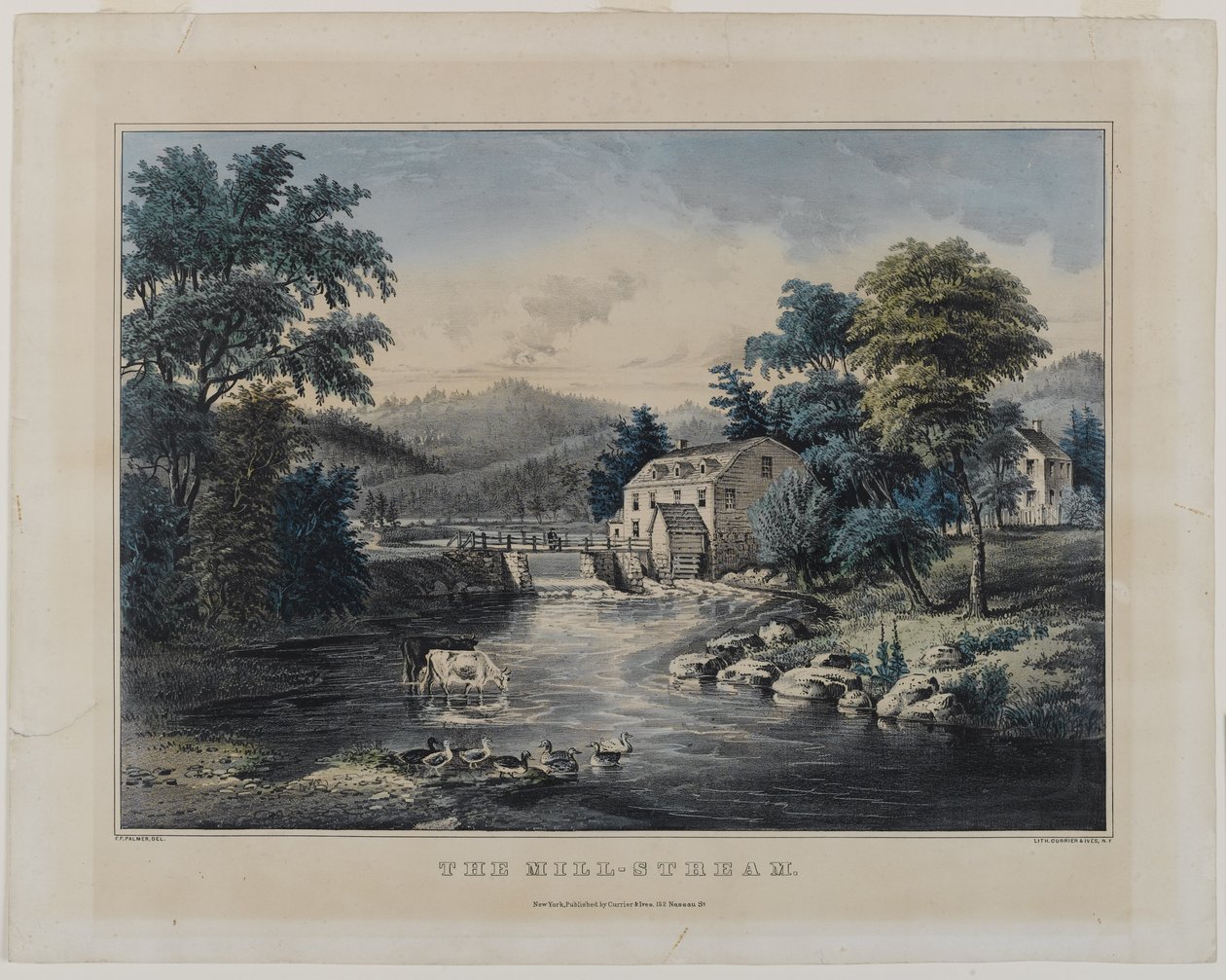 द मिल-स्ट्रीम, क्यूरियर एंड इव्स, न्यूयॉर्क द्वारा प्रकाशित (हाथ से रंगा लिथो) द्वारा फ्रांसिस फ्लोरा बॉन्ड पामर