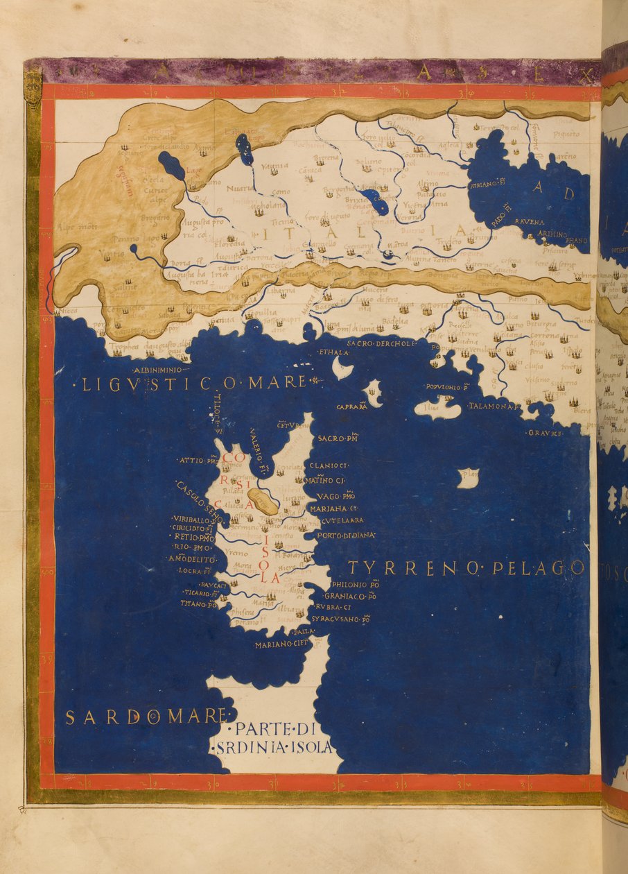 Ptolemys Geographia, 1480 पर आधारित इटली का मानचित्र (देखें 3496135) द्वारा फ्रांसेस्को बर्लिंगहेरी