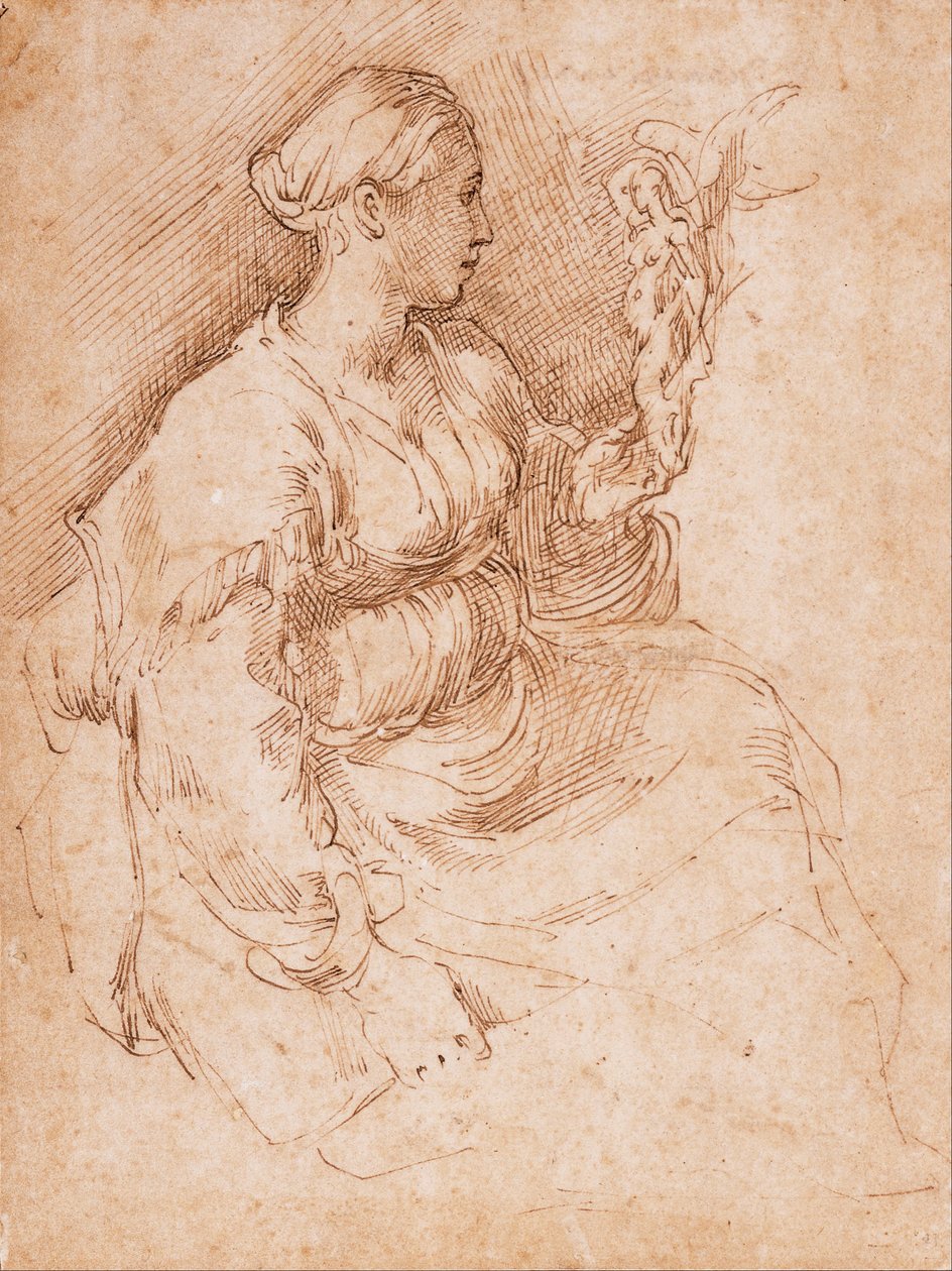 विक्ट्री की एक स्टैच्यू रखने वाली महिला बैठा द्वारा Parmigianino