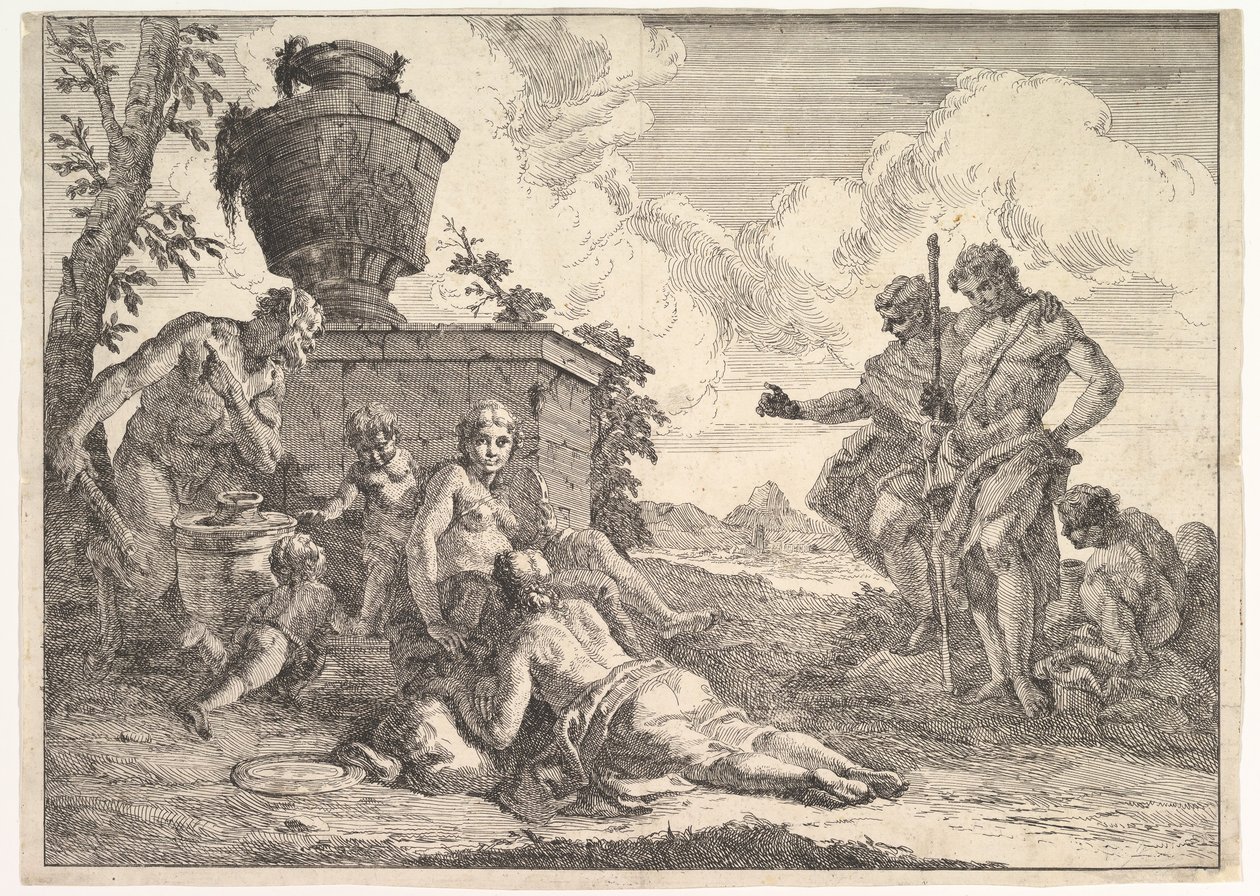 क्लब और सेवन फिगर के साथ व्यंग्य, बैचेनल्स एंड हिस्टरीज़, 1744 से। द्वारा फ्रांसेस्को फोंटेबेसो