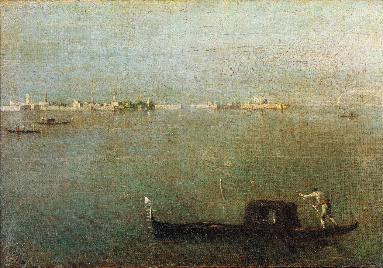 लैगून पर गोंडोला, ग्रे लैगून c. 1765 (कैनवास पर तेल) द्वारा फ्रांसेस्को गार्डी