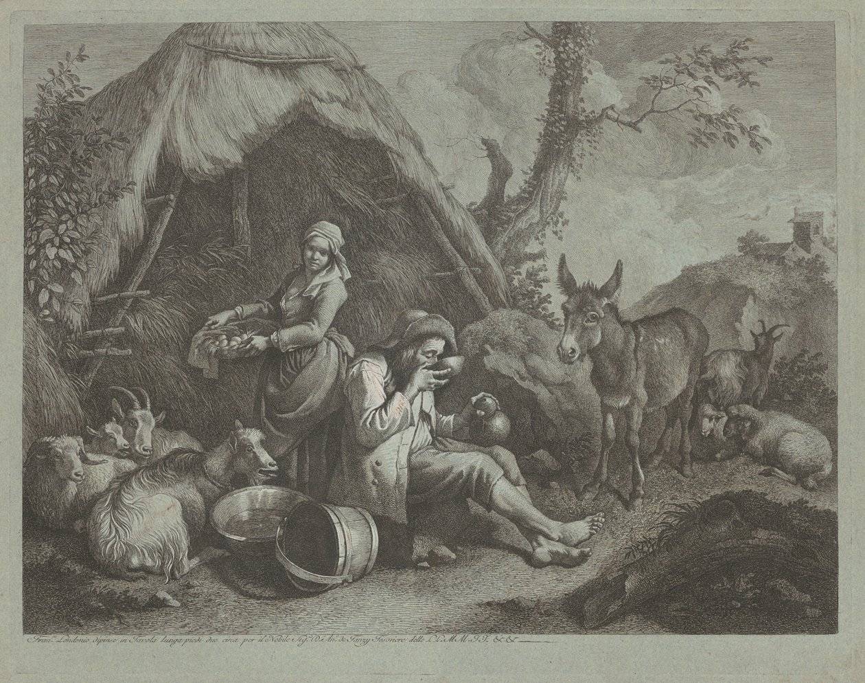 अंडे की टोकरी के साथ बैठा बूढ़ा आदमी और औरत, 17591782। द्वारा फ्रांसेस्को लंदनियो