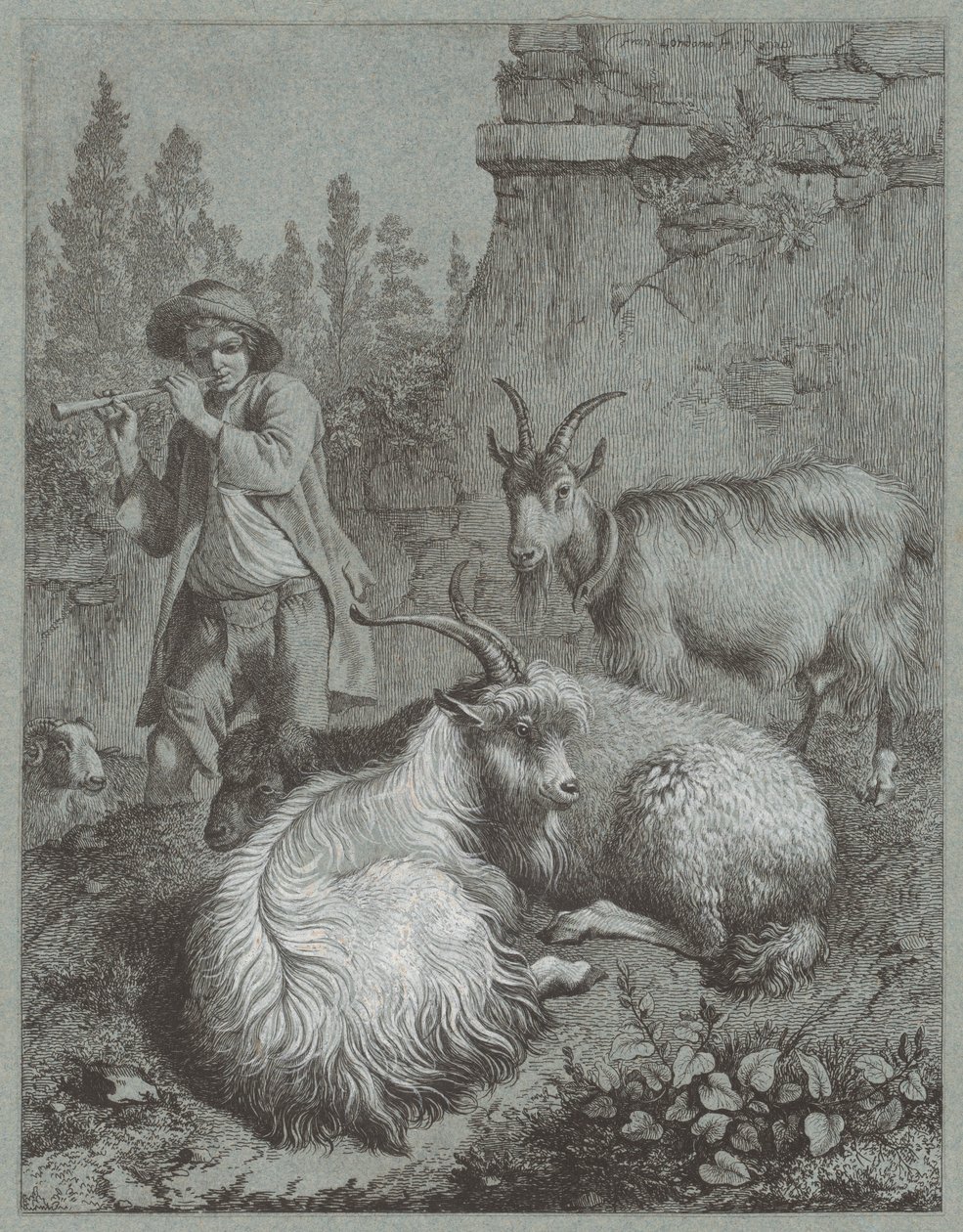 चरवाहा बकरियों के साथ बांसुरी बजाता हुआ, 1764। द्वारा फ्रांसेस्को लंदनियो