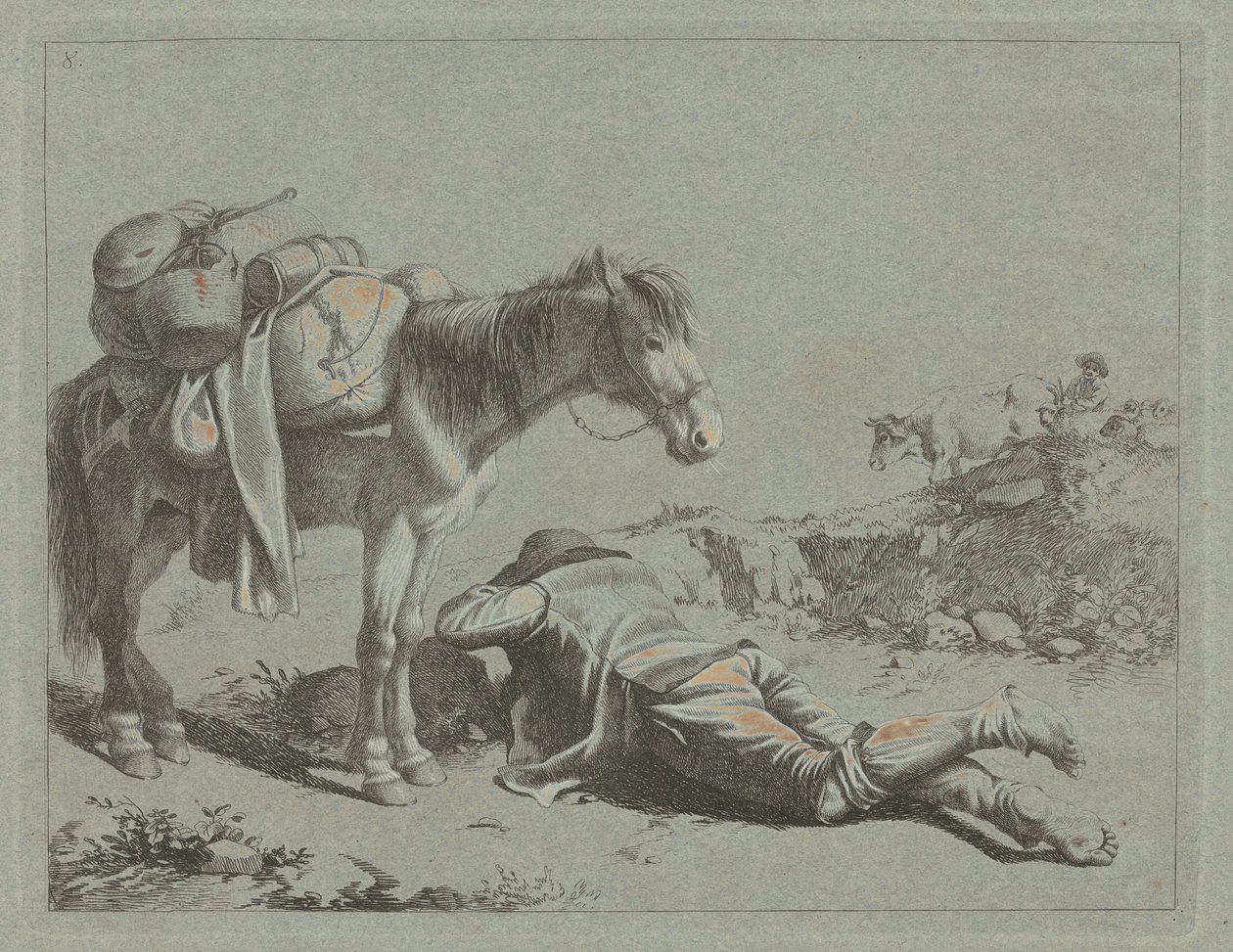 पैक हॉर्स के पास रेपोज़ में शेफर्ड, c. 1762. द्वारा फ्रांसेस्को लंदनियो