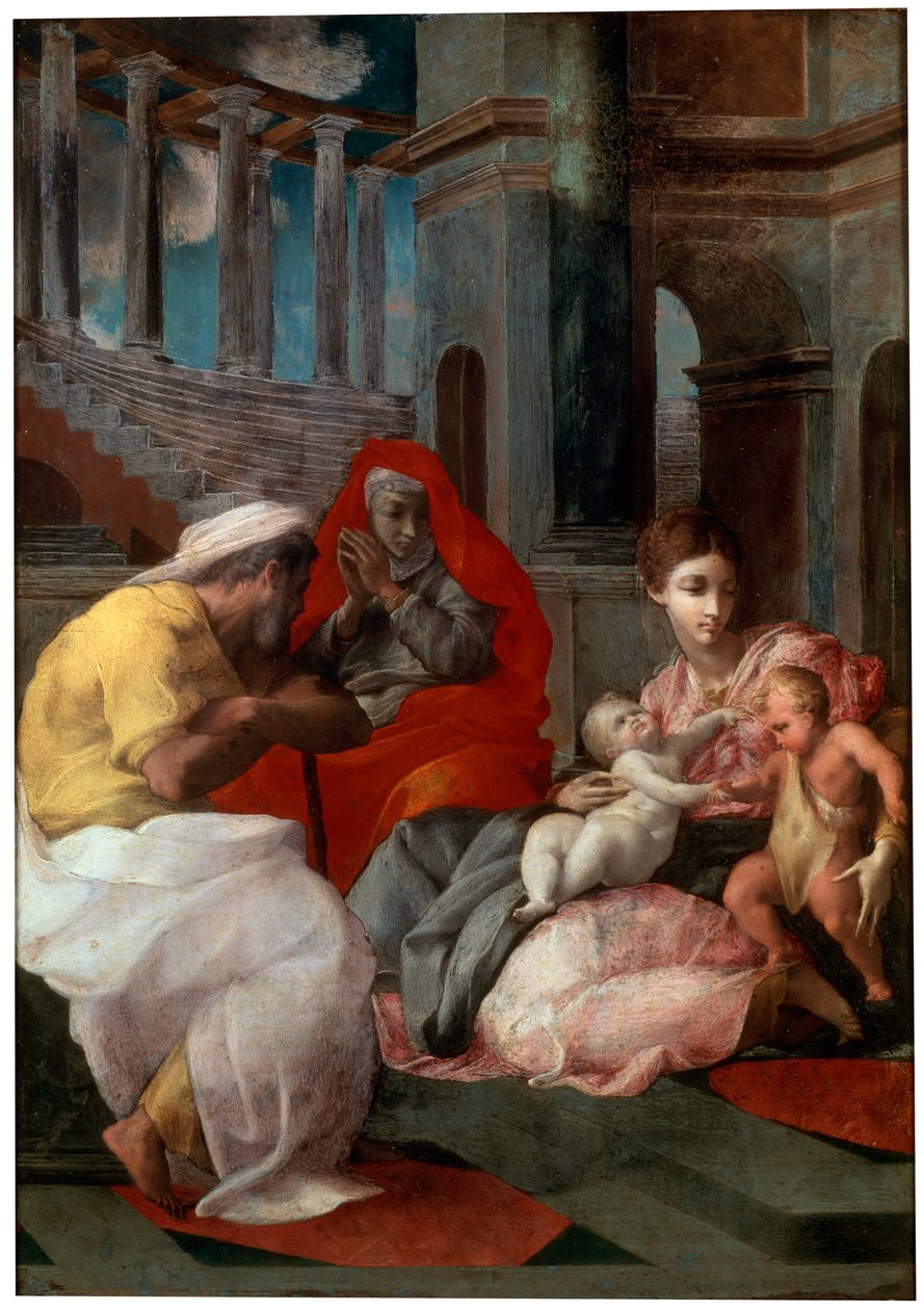 जॉन द बैपटिस्ट और सेंट एलिजाबेथ के साथ पवित्र परिवार, 1541 द्वारा फ्रांसेस्को प्रिमैटिक्सियो