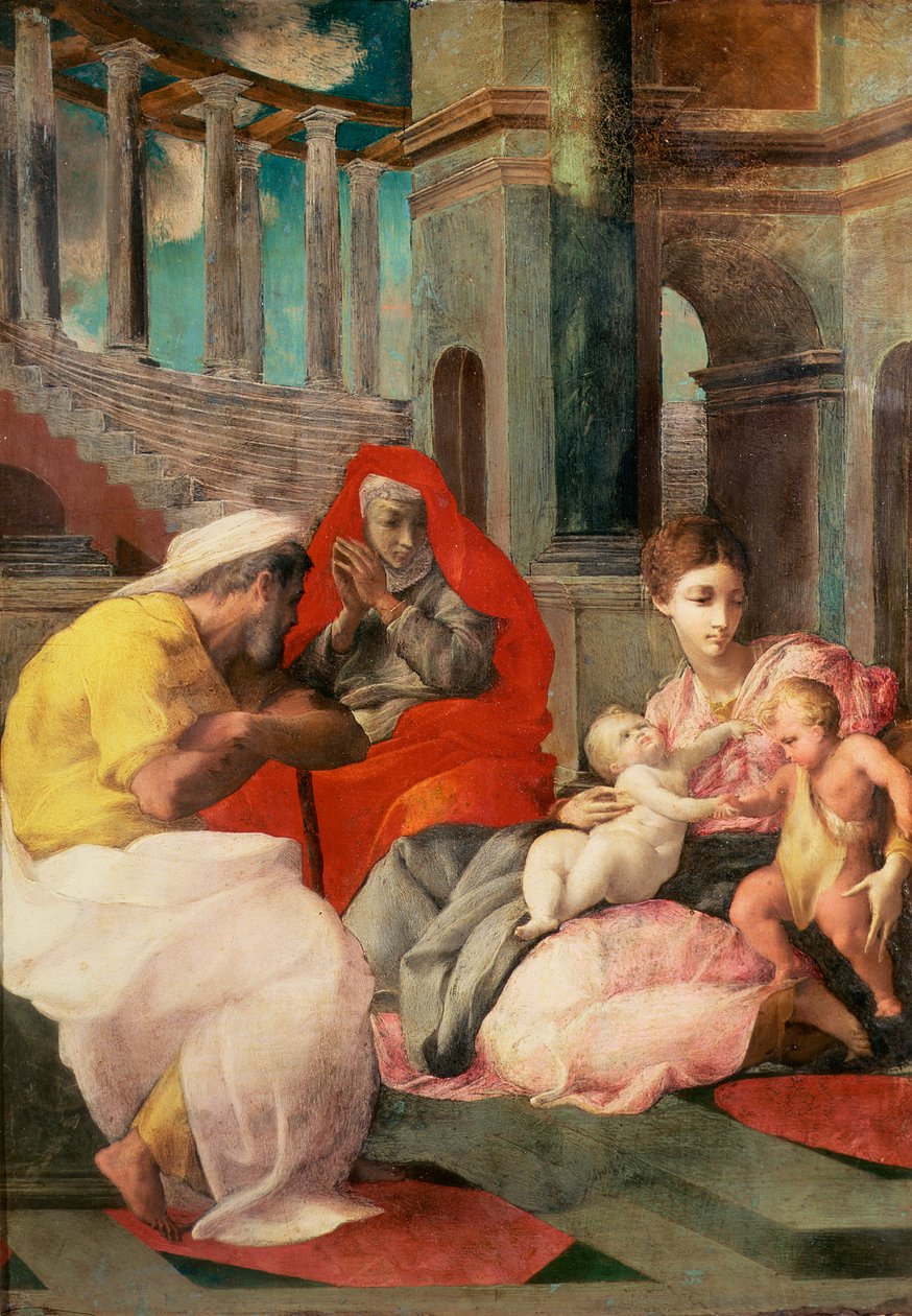 सेंट एलिजाबेथ और सेंट जॉन बैपटिस्ट के साथ पवित्र परिवार, 1541-3 (स्लेट पर तेल) द्वारा फ्रांसेस्को प्रिमैटिक्सियो