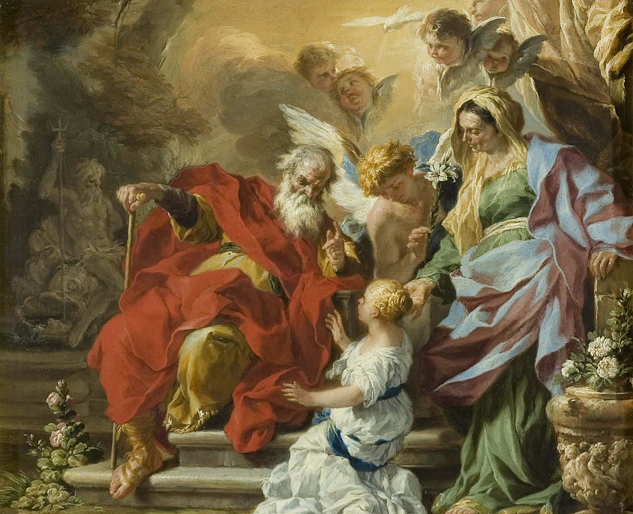 वर्जिन की शिक्षा, c.1680 (तांबे पर तेल) द्वारा फ्रांसेस्को सोलिमेना