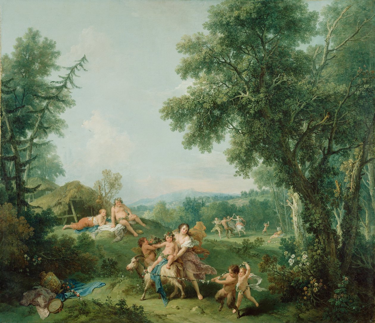 Bacchus, 1744 की शिक्षा के साथ परिदृश्य द्वारा फ्रांसेस्को ज़ुकेरेली