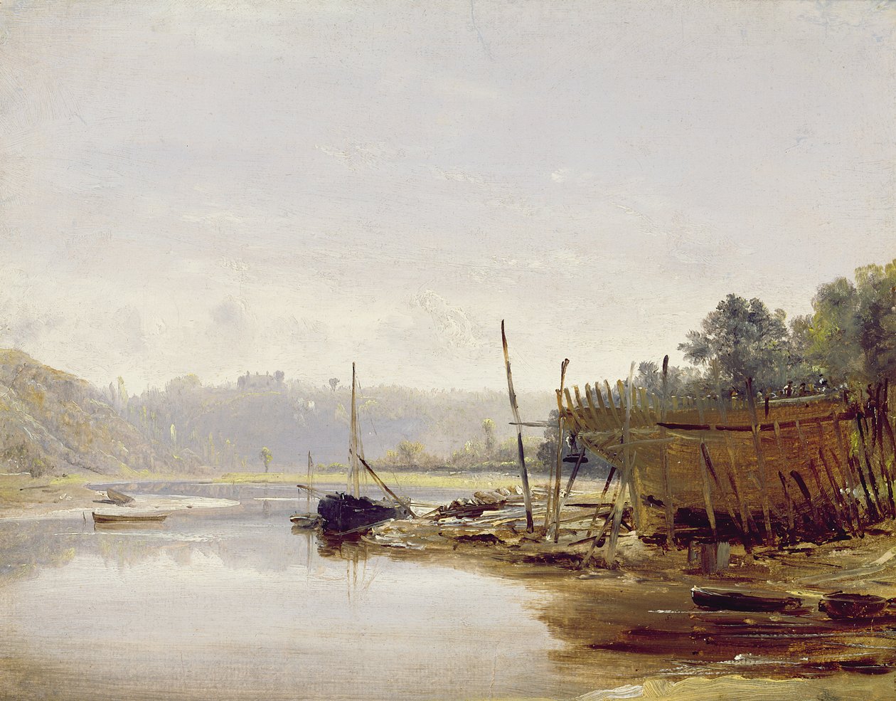 दीन, ब्रिटनी के पास नाव निर्माण, c.1838 (पैनल पर कागज पर तेल) द्वारा फ्रांसिस डेनबी