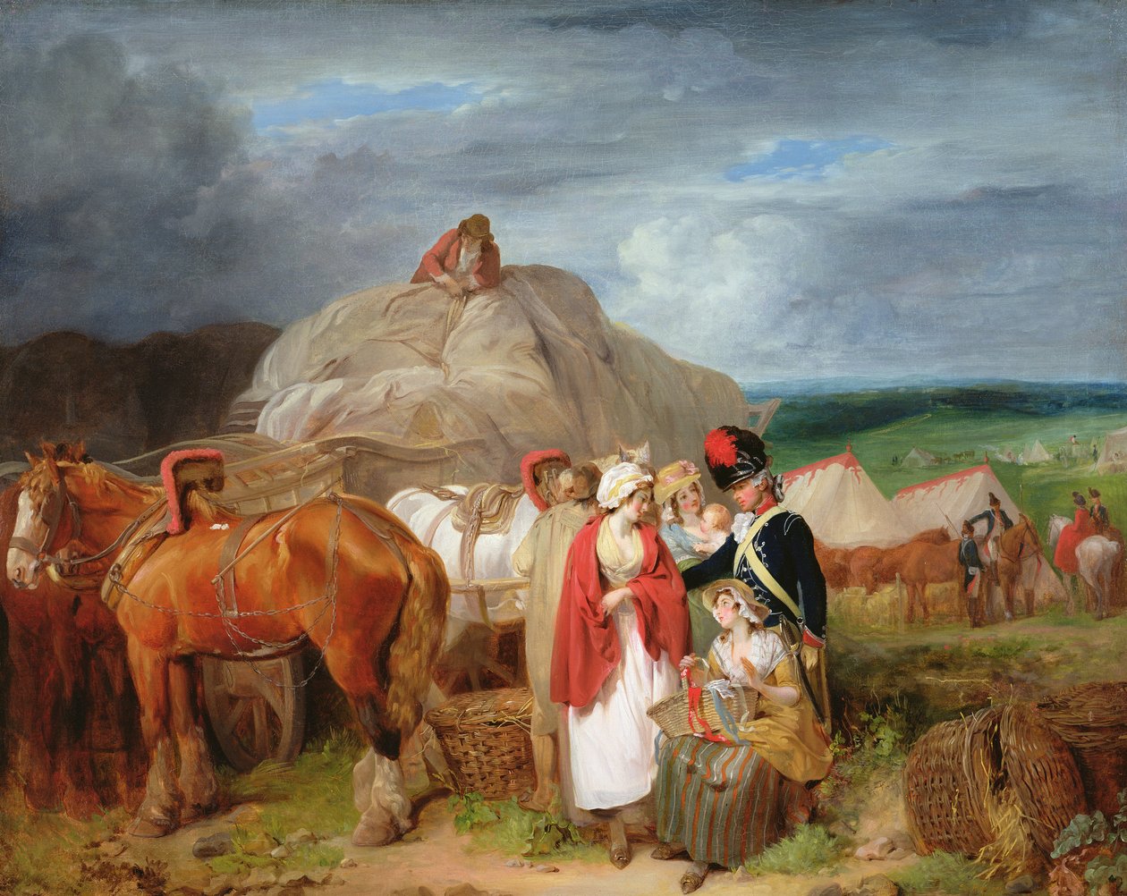 सोल्जर विद विथ विमन सेलिंग रिबन बेचने वाले मिलिट्री कैंप, 1788 के पास द्वारा फ्रांसिस व्हीटली