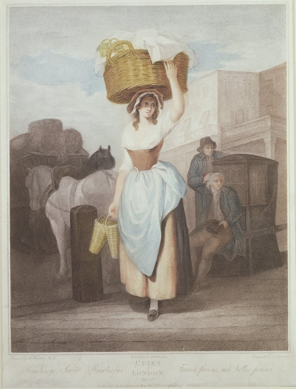 स्ट्रॉबेरी, स्कारलेट स्ट्रॉबेरी, &39;द सीट्स ऑफ लंदन&39; की प्लेट 9, जियोवन्नी वेंद्रामिनी (1769-1839), पब द्वारा उत्कीर्ण। Colnaghi und Co., 1795 (स्टेपल उत्कीर्णन) द्वारा द्वारा फ्रांसिस व्हीटली