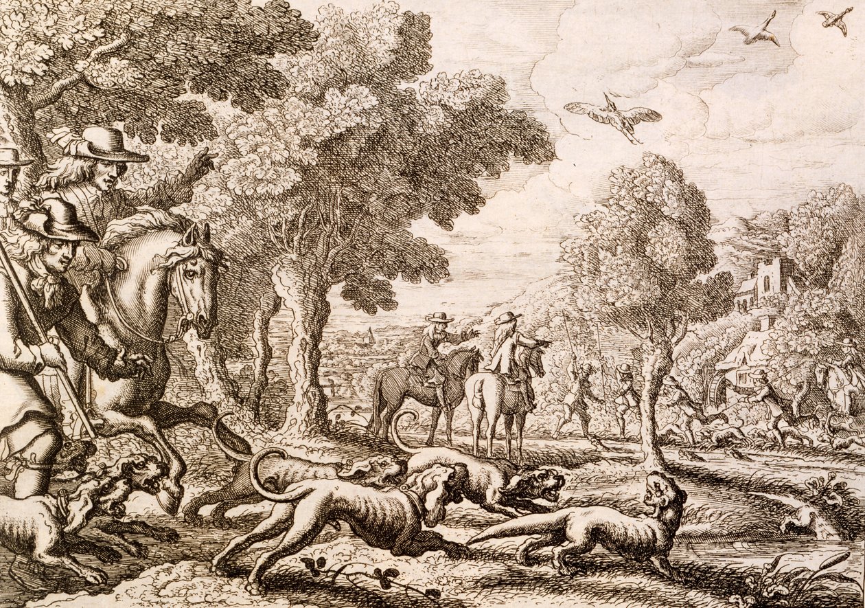 एक नदी द्वारा ओटर का शिकार, वेंसलॉस होलर द्वारा उत्कीर्ण, 1671 द्वारा फ्रांसिस बार्लो