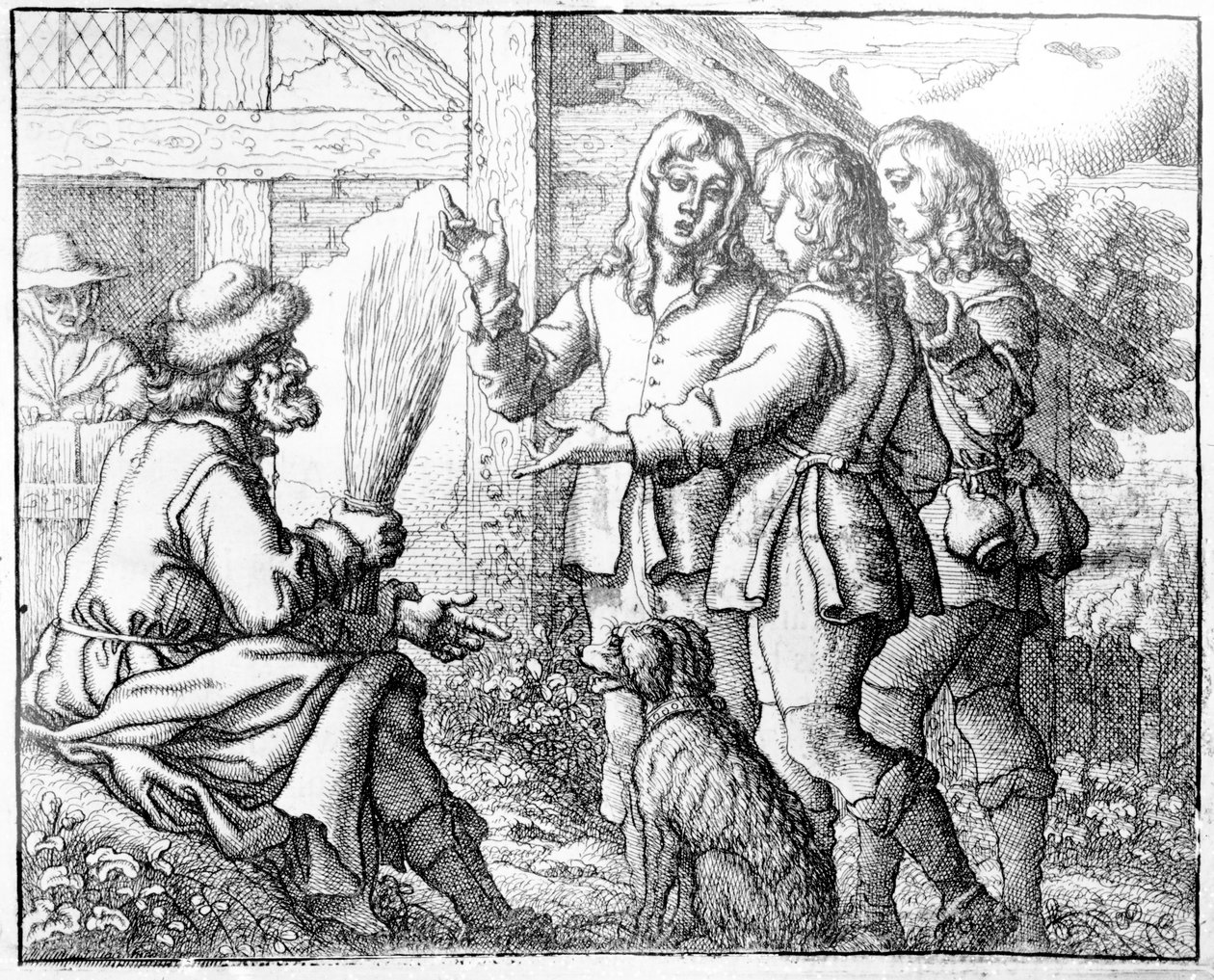 ओल्ड मैन और उनके संस, &39;ईसप की दंतकथाएं&39;, 1666 (चित्रण) से चित्रण द्वारा फ्रांसिस बार्लो