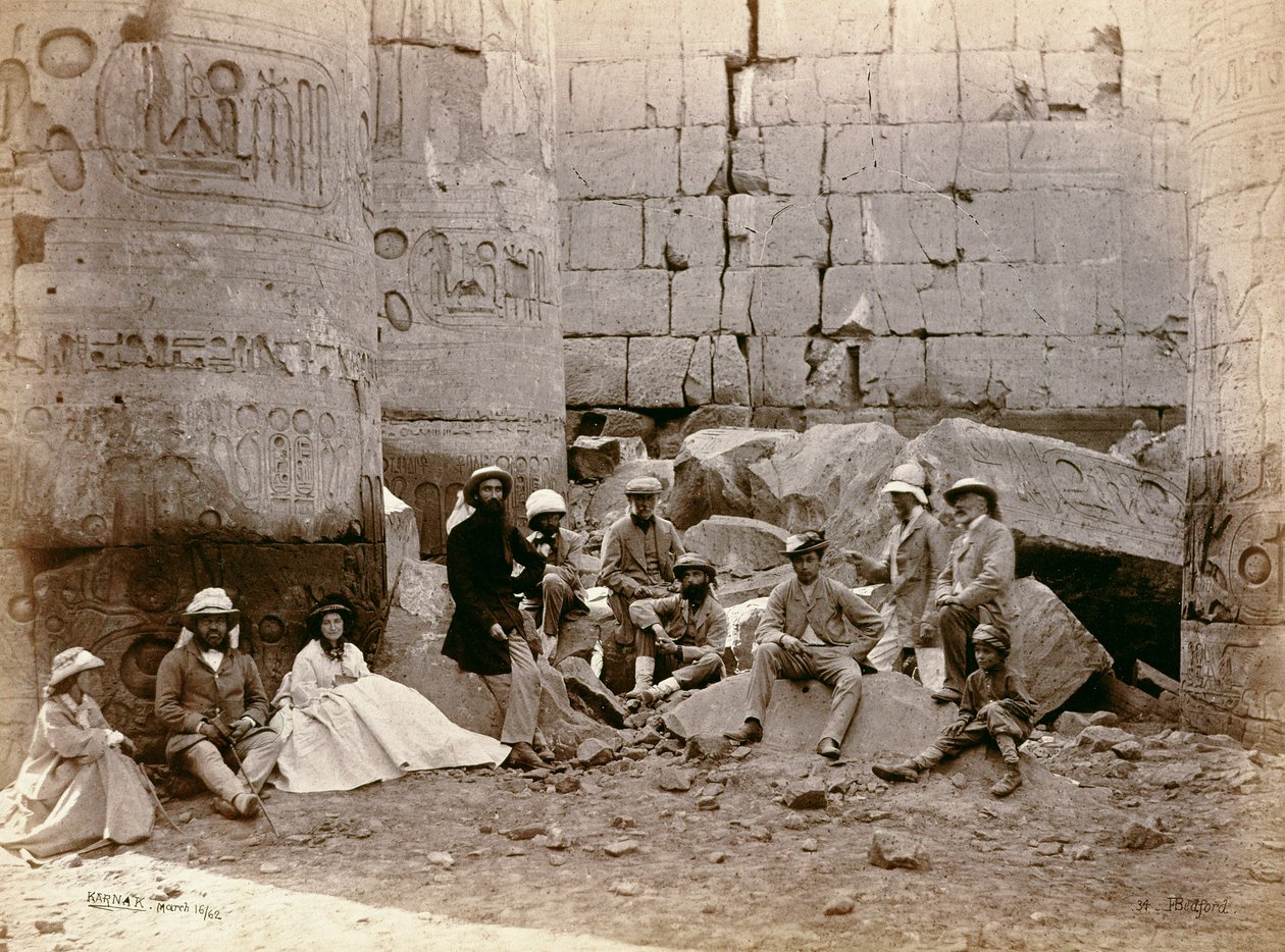 हॉल ऑफ कॉलम, कर्णक, मिस्र, 1862 में समूह तस्वीर द्वारा फ्रांसिस बेडफोर्ड