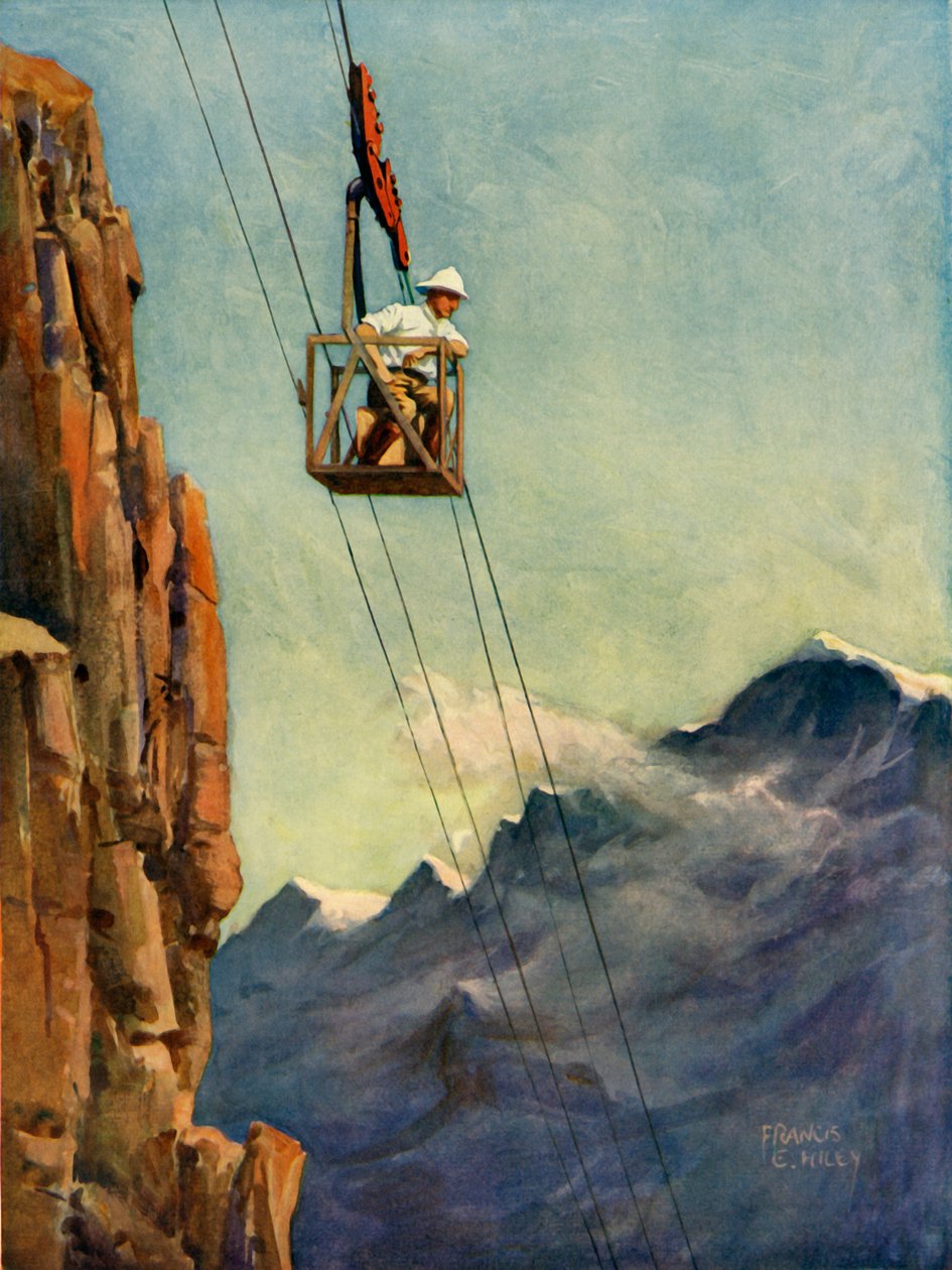 माउंटेन रोपवे पर काम करने वाले इंजीनियर, c1930। द्वारा फ्रांसिस ई हिली