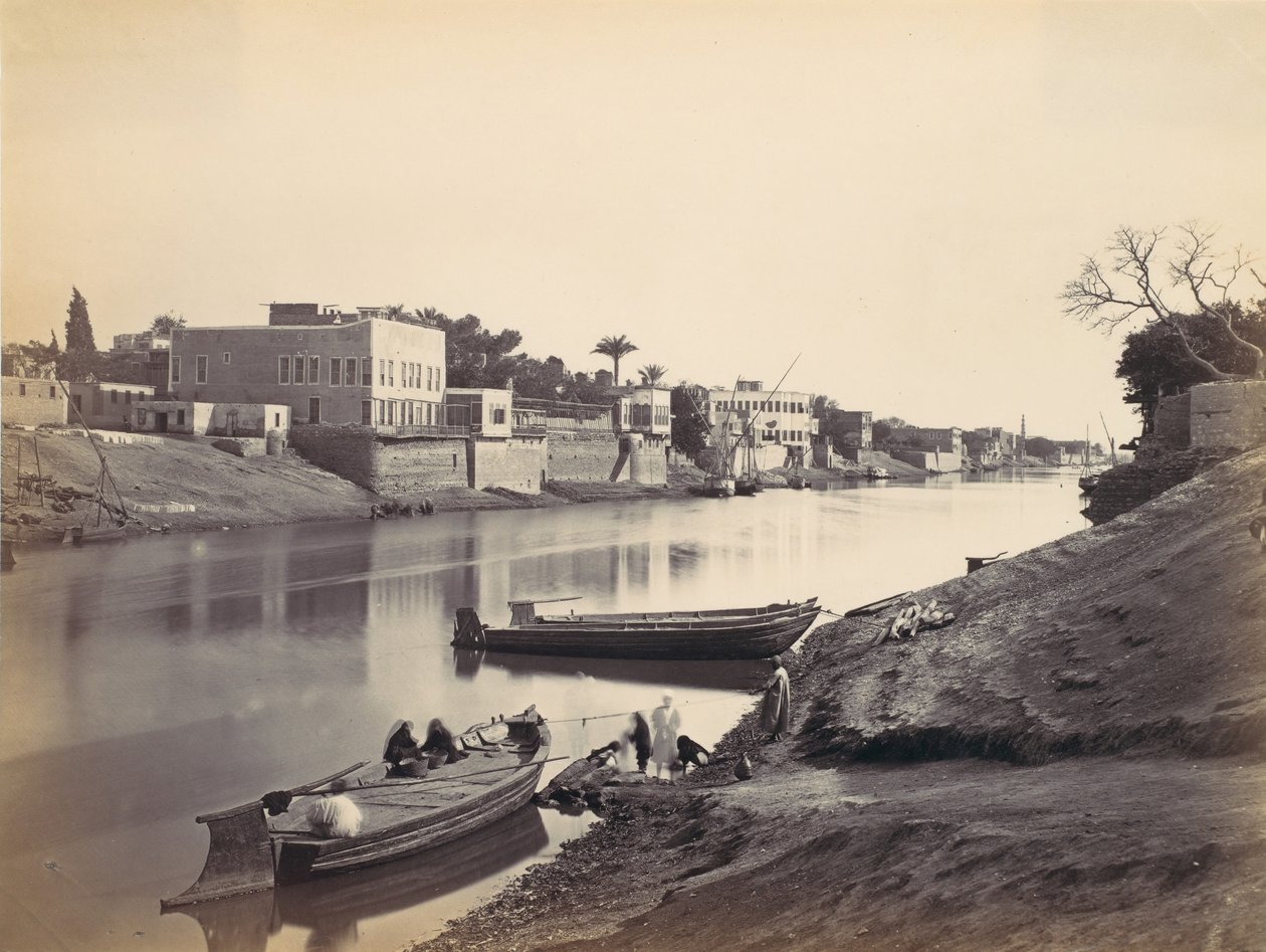 काहिरा में नील नदी के किनारे, सीए। 1857, 1870 के दशक में छपी। द्वारा फ्रांसिस फ्रिथ
