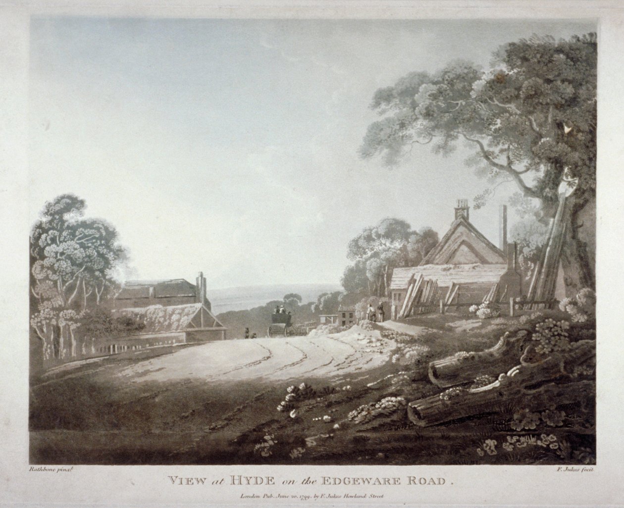 1799 में लंदन के एडगवेयर रोड पर एक पहाड़ी के ऊपर से एक घोड़ागाड़ी गायब हो गई द्वारा फ्रांसिस ज्यूक्स