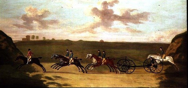 न्यूमार्केट में कैरिज मैच, समय के विरुद्ध, 29 अगस्त 1750 (कैनवास पर तेल) द्वारा फ्रांसिस सार्टोरियस