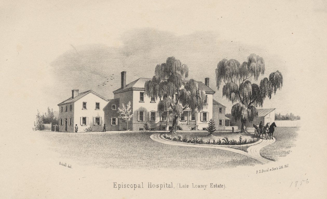एपिस्कोपल अस्पताल, पीएस डुवाल और सोन द्वारा लिथो, 1856 द्वारा फ्रांसिस स्कैल