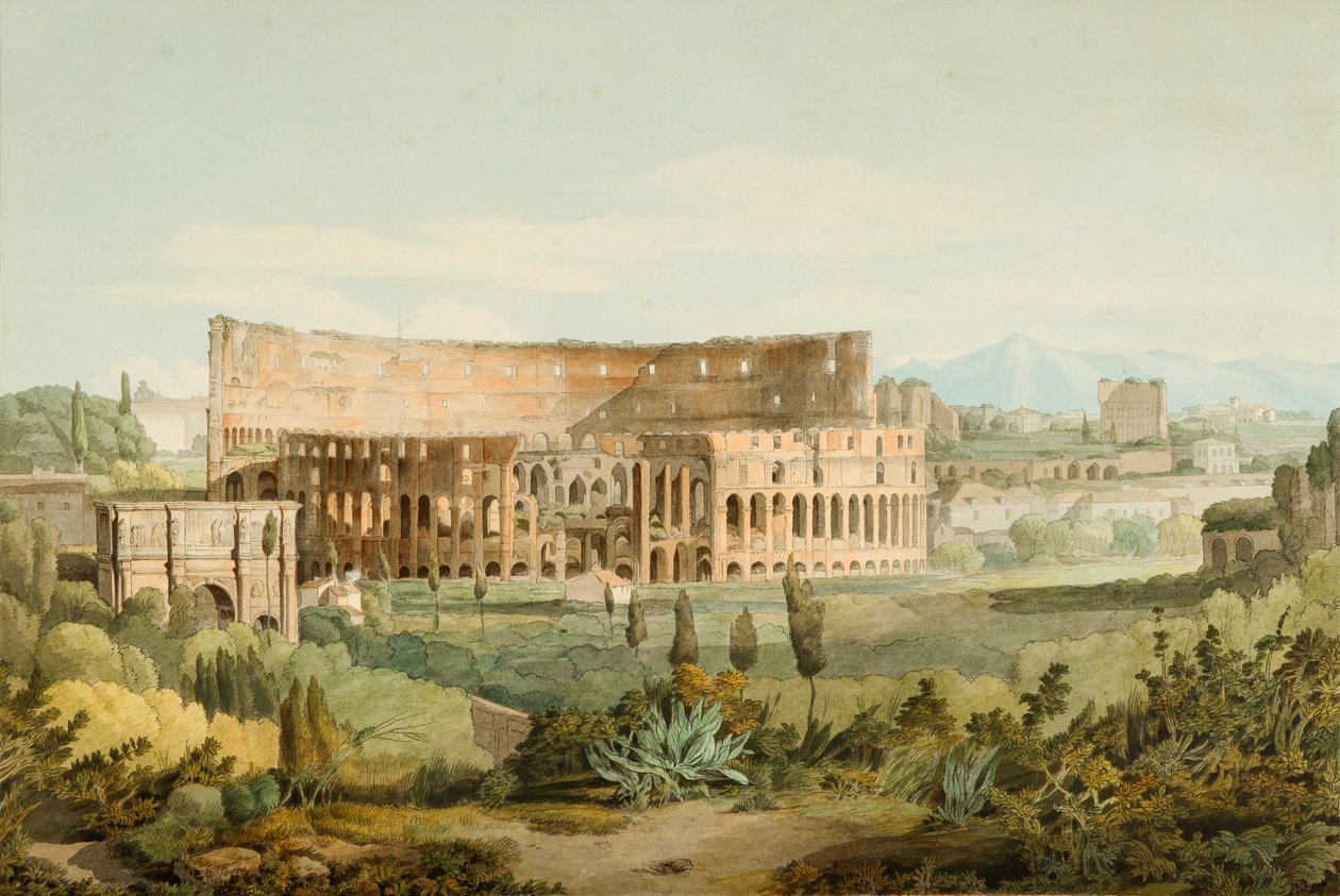 सीलियन हिल्स से कोलोसियम, 1799 (कागज पर कलम, स्याही और wc) द्वारा फ्रांसिस टाउने