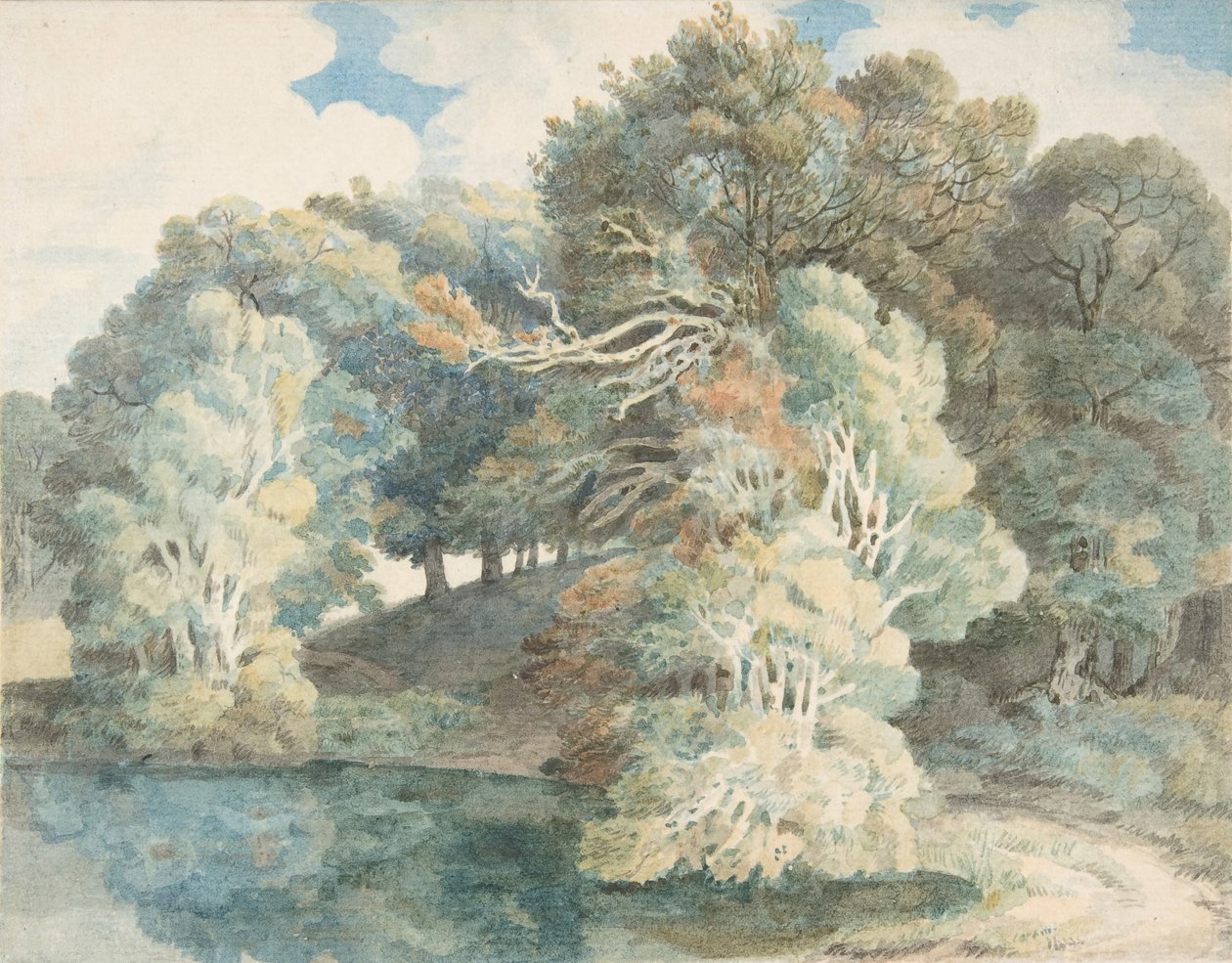 झील के किनारे पेड़, पीमोर पार्क, एक्सेटर के पास, डेवोन, 1790-1810। द्वारा फ्रांसिस टाउने